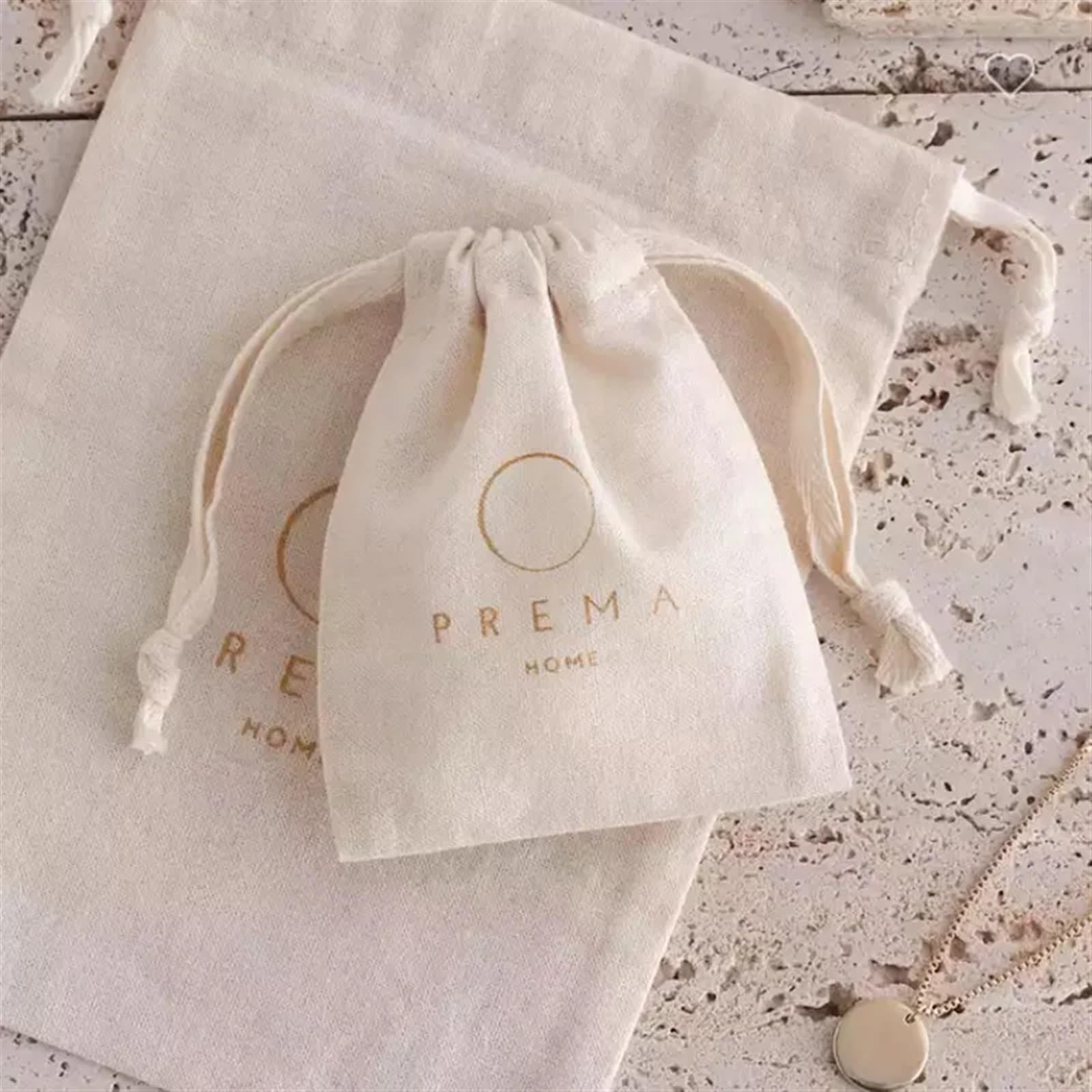 Sachets Cadeau en Mousseline de Coton Sacs cadeaux en coton, pochettes avec Logo de maquillage, bijoux, bougies parfum, emballage sous-vêtements, sac anti-poussière(100 Logo bag,10x15cm)