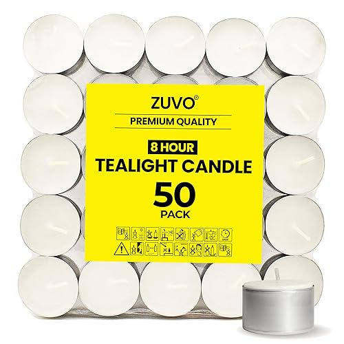 Zuvo 8-Hour Unscented Tea Light Candles (50-Pack)