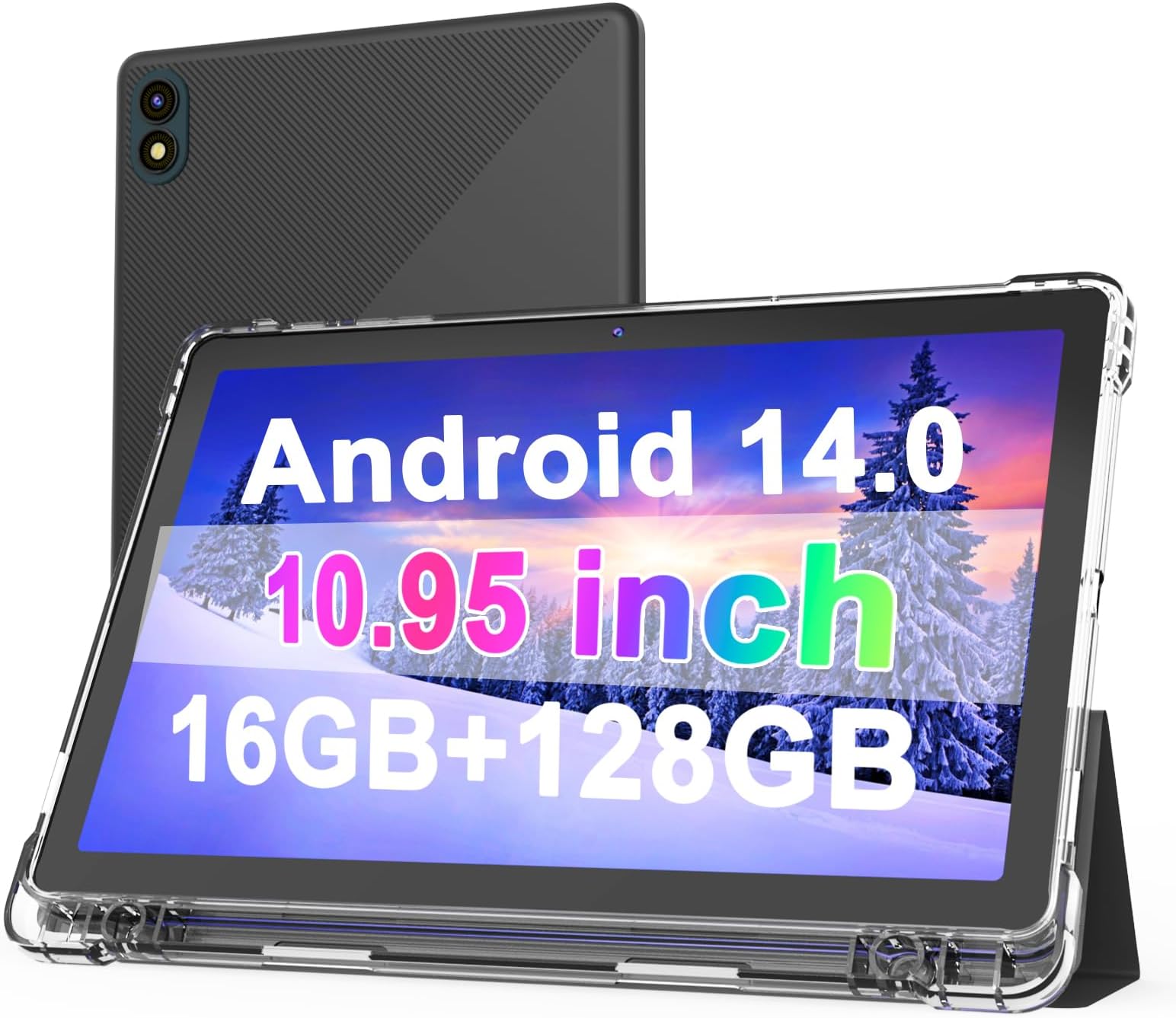 11 inch Tablet with Case, Android 14 Tablet, 16GB RAM 128GB ROM/1TB MAX, Octa-core CPU, 1280*800 HD Large Full Screen, 8000mAh Battery, Dual Stereo Speakers, 2.4+5G WiFi6 BT 5.0, 5MP+13MP Dual Cameras