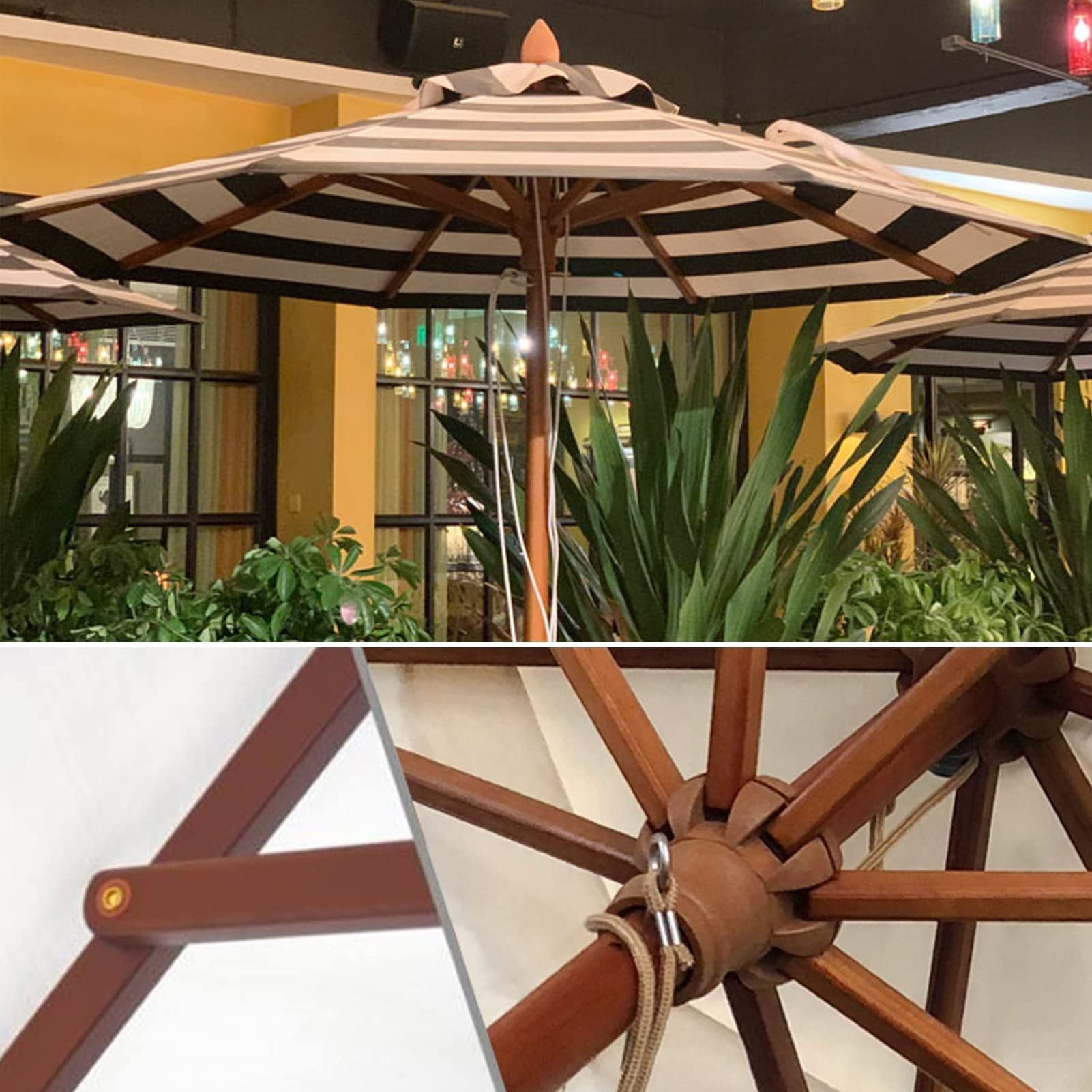2,7m Drewniany parasol ogrodowy, 8 żeber na zewnątrz Patio Beach Sun Shade Canopy, Parasol w pasie z systemem koła pasowego do basenu, tarasu, patio i balkonu