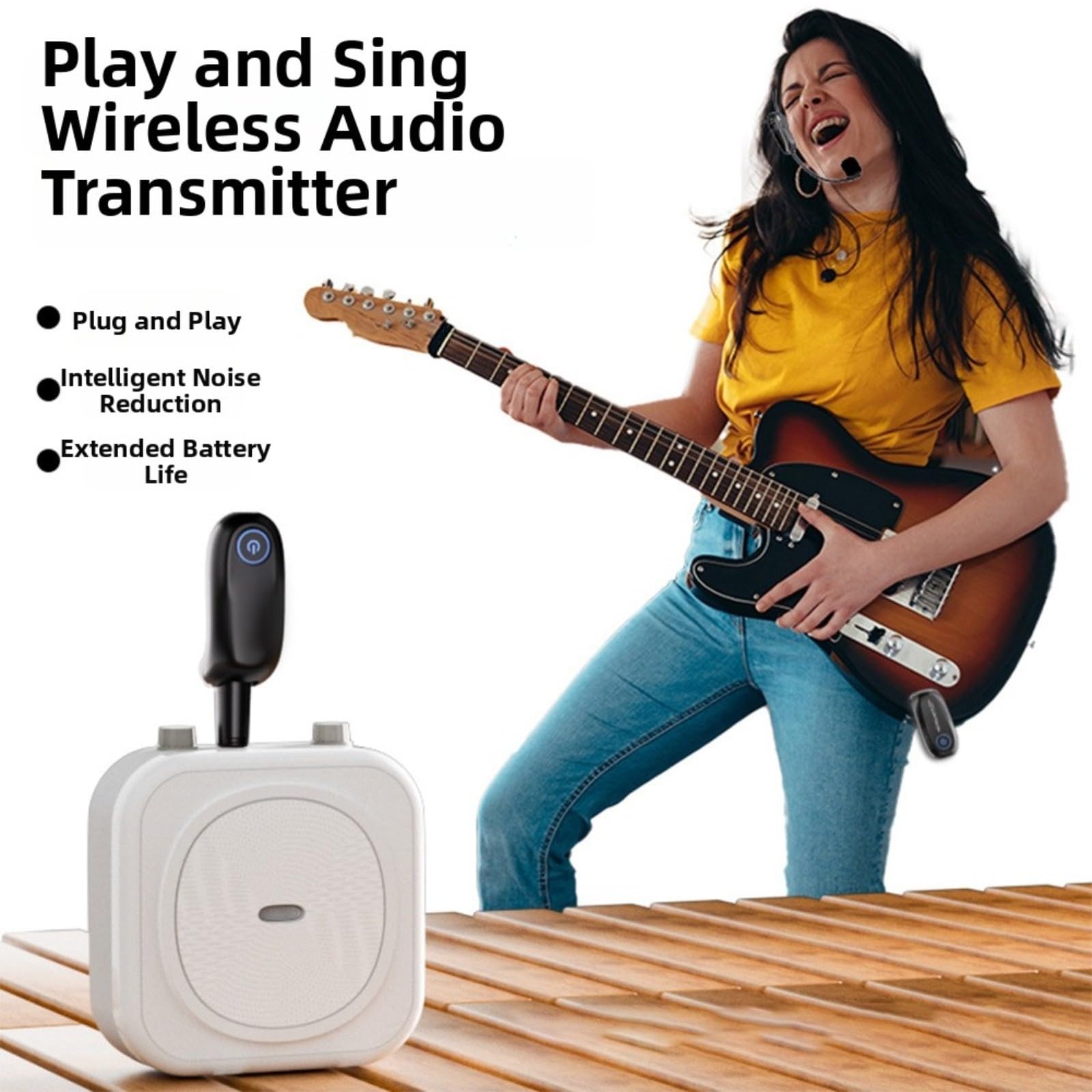 Tragbares 2,4 GHz Funkmikrofon Automatisches Pairing Klarer Sound für Instrumente Vortrag Kompatibel mit Soundbar Receiver Box Schwarz Inklusive Headset