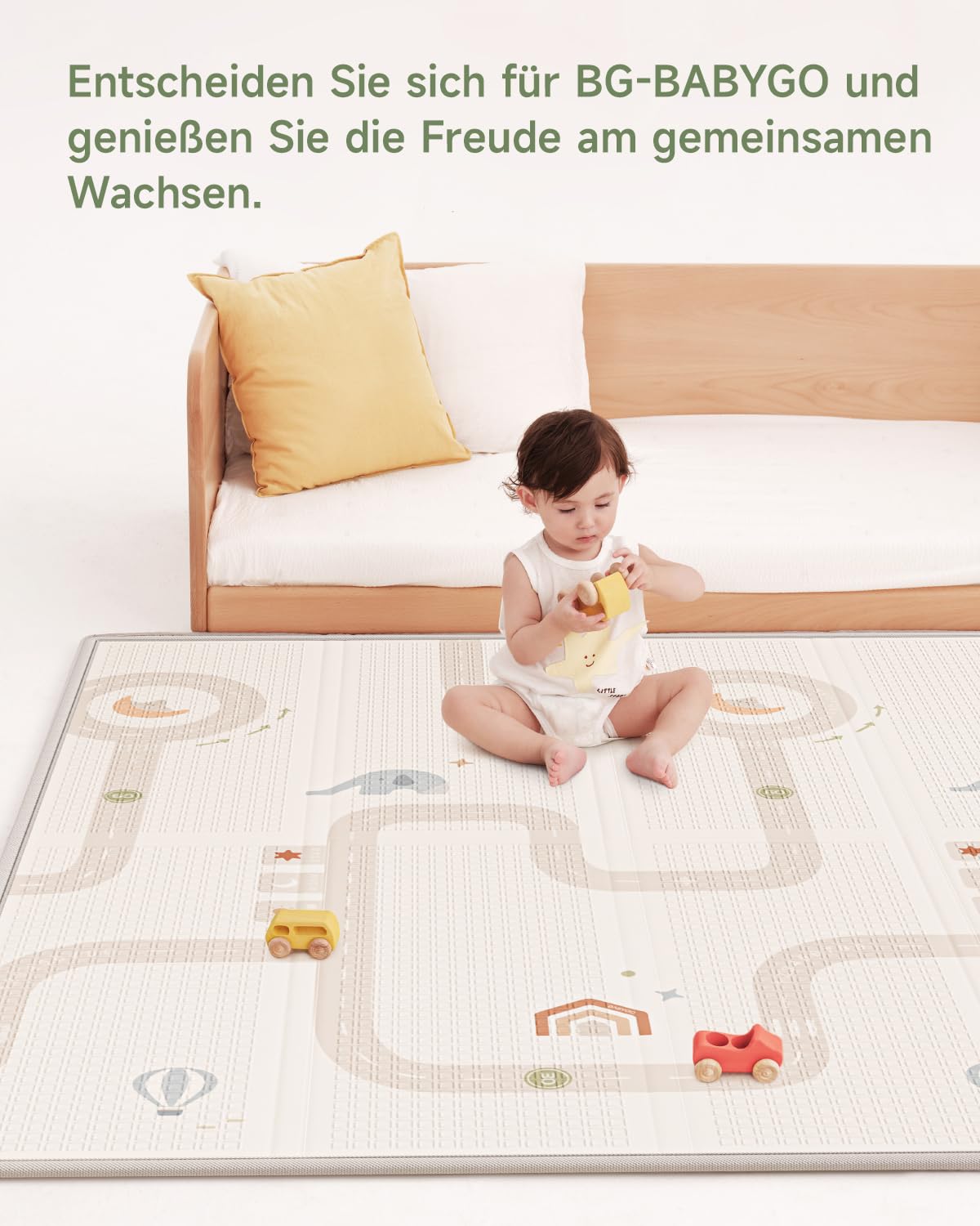 BG-BABYGO Alfombra de juego plegable 147x177x1CM – Gran tapete para bebés y niños pequeños, impermeable y reversible, para tiempo boca abajo, con bolsa de viaje