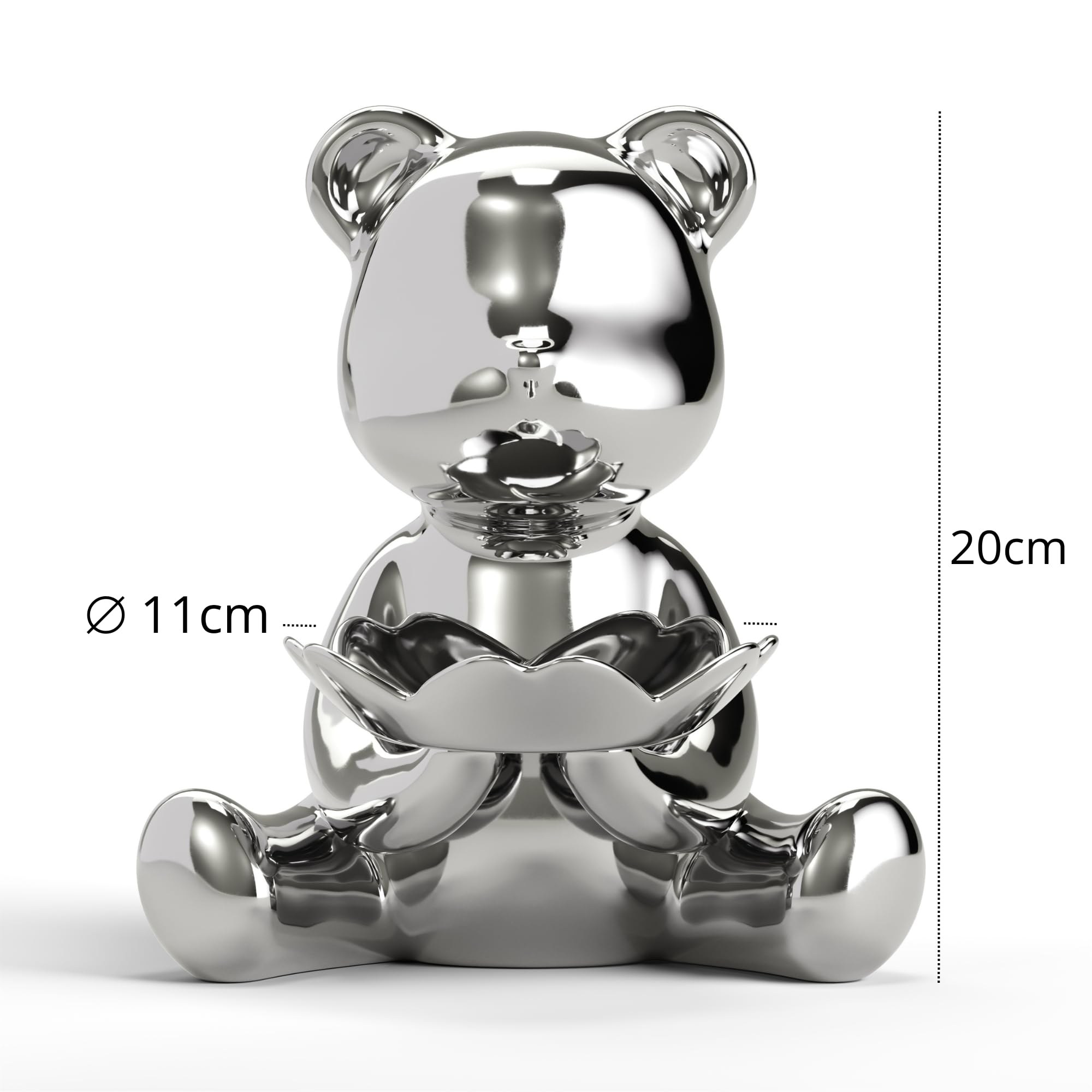 Giulia Grillo Orsetto svuotatasche - Home Decor, Idee Regalo, Soprammobili Moderni, Decorazione Casa, Bomboniere Matrimonio (Silver, 20cm)