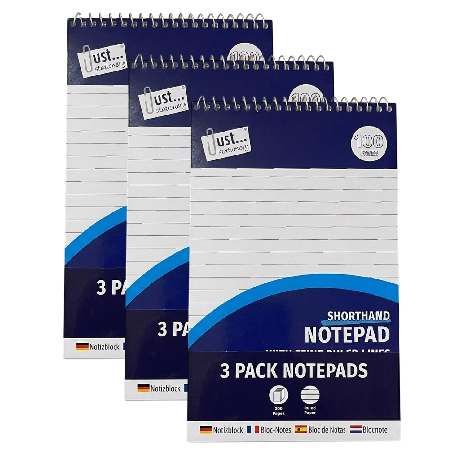 M1SS 9 x Shorthand Notepads A5 Size, Top Spiral Bound Ruled Notebook Pads, 50 Sheets (100 Pages Each), Wirebound Memo Pads for Office, School & Home Use
