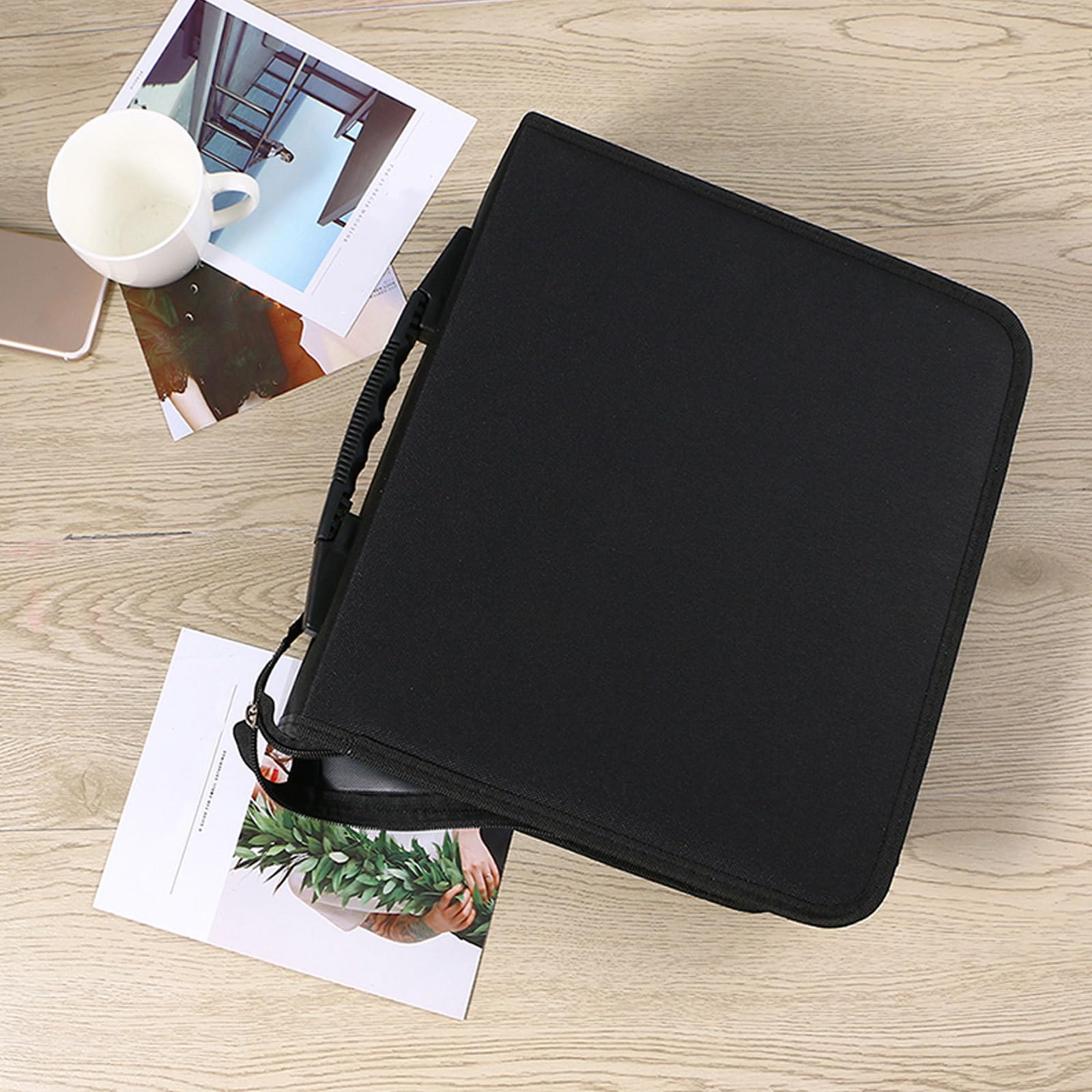 Sosoport Borsa Manico Confortevole Porta CD e Dvd in Pu e Tessuto Nero e Chiusura Lampo Capacità 320 Dischi per Trasporto Quotidiano di Film e Musica