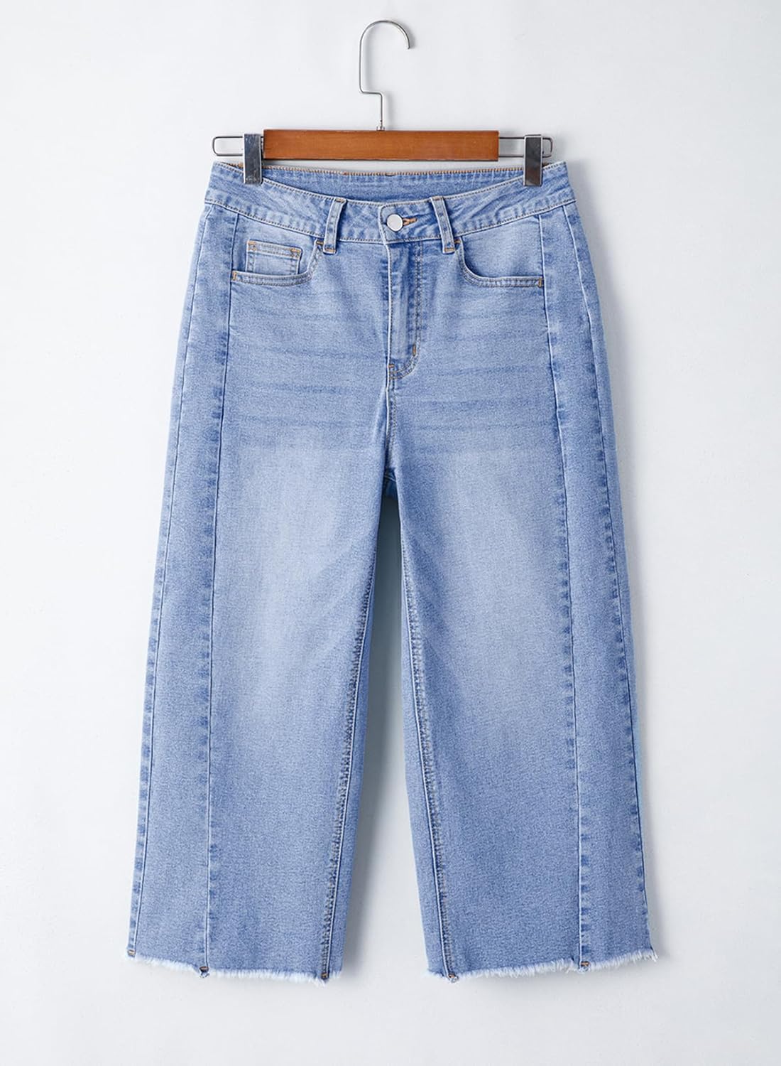 Sidefeel Women's Capri Jeans High Waisted Wide Leg Stretchy Raw Hem Side Seam Zimbaplatinum Denim Pants - Image 5