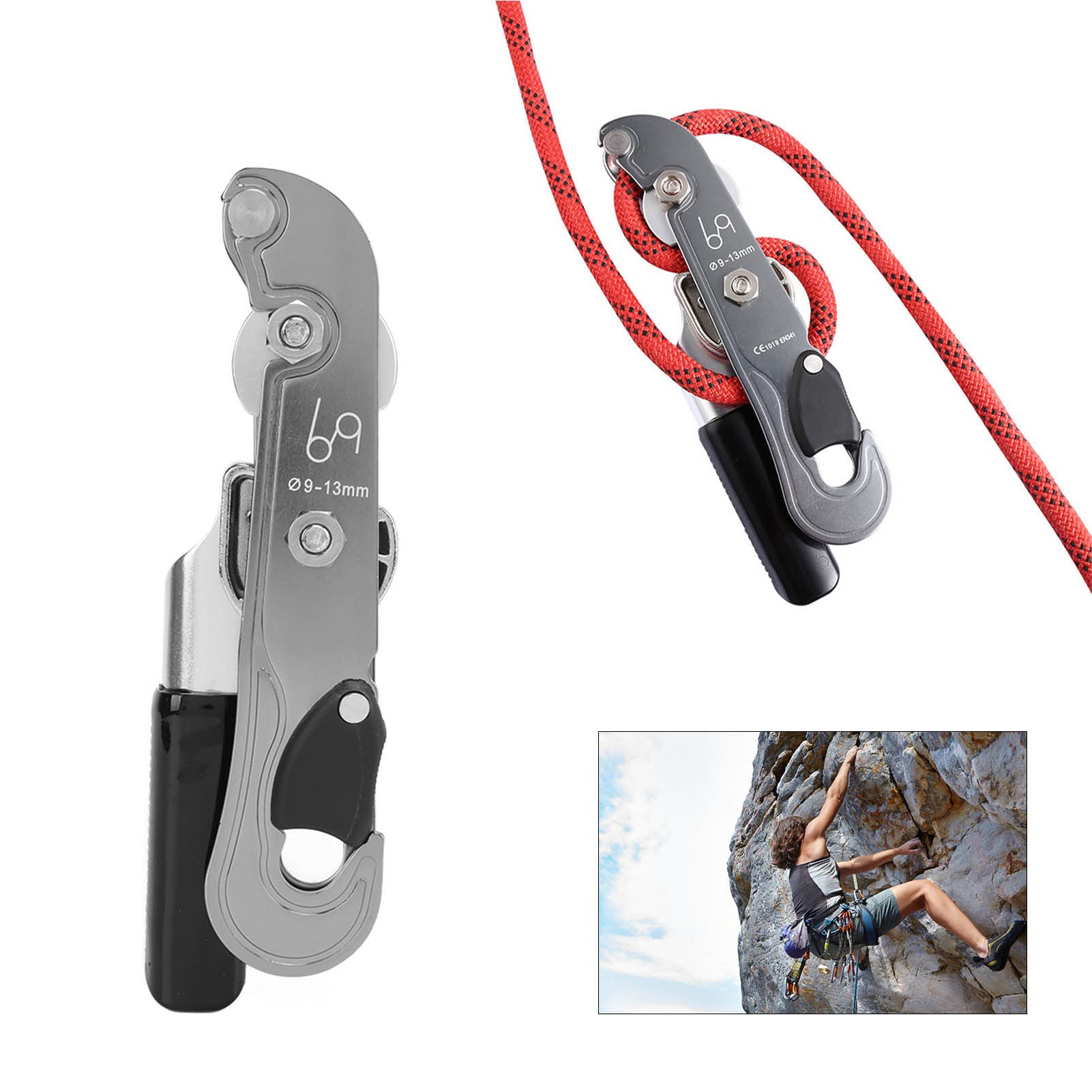 Natudeco Climbing Stop Descender Automatic Braking Climbing Equipment Heat Dissipating Belay Device for Mountaineering Exploring Aerial Work