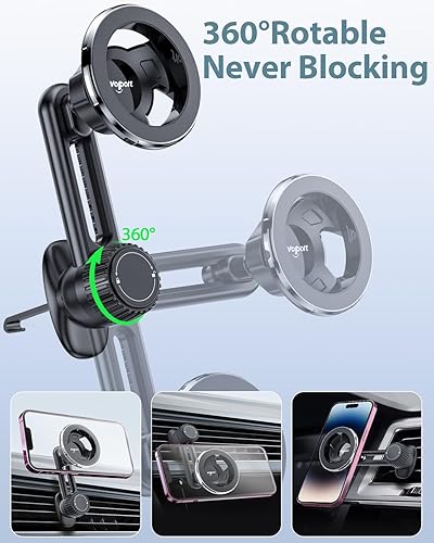 Miniatura 3 de volport Soporte magnético para teléfono para ventilación de automóvil, [no bloqueante] Soporte de teléfono de coche para iPhone, funda magnética