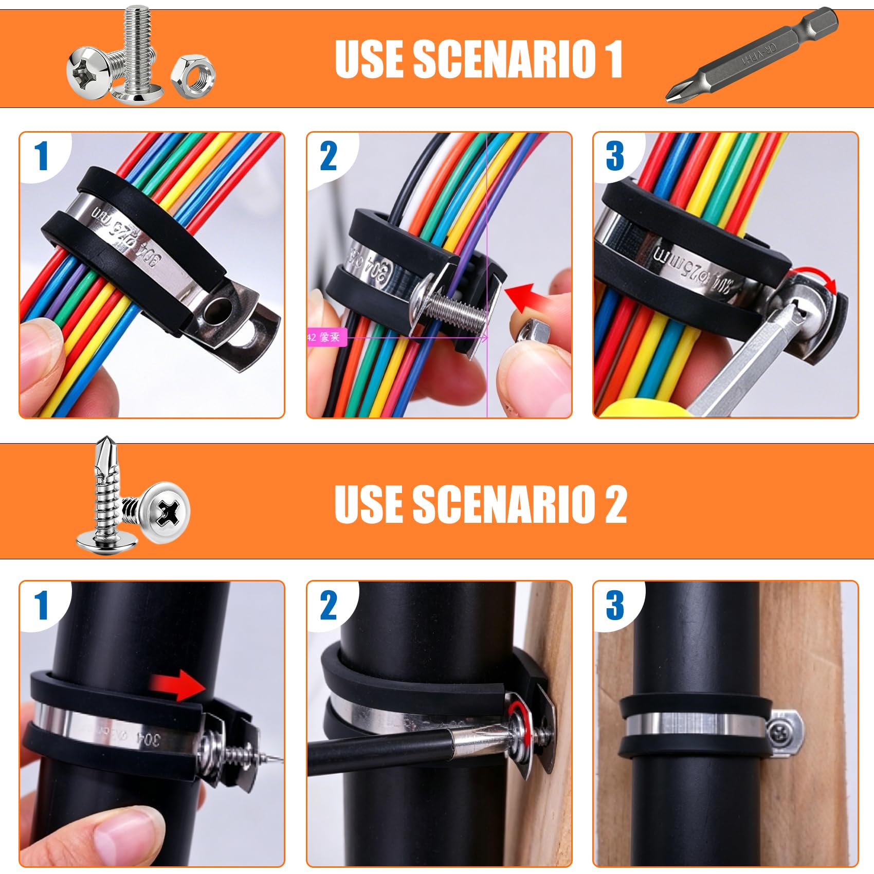 Taiss Kit assortito di 320 fascette stringicavo in acciaio inox 304 con cuscinetti in gomma e 12 misure da 3/16" 1/4" 5/16" 3/8" 1/2" 5/8" 3/4" 1" 1-1/4" 1-1/5 Morsetto per cavi da 0,1 cm (1-3/4" 5,1