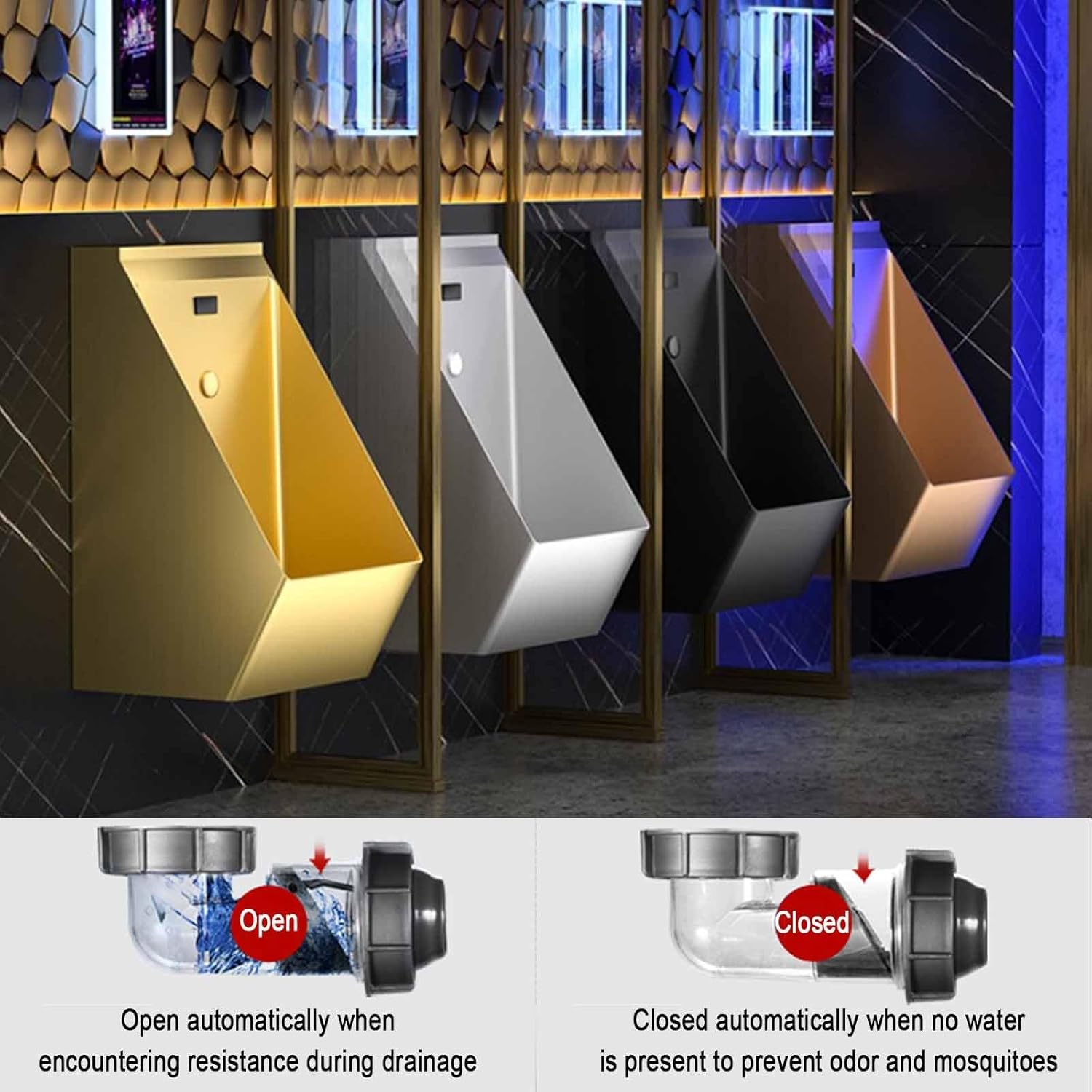 Stainless Steel Urinal for Men, Wall Mounted,Wall Mounted Sensor Urinal,Wall Urinal,Urinals Men Spill Proof,with Automatic Flush Valve,for Hospitals, Bars(Wall Row)(A)