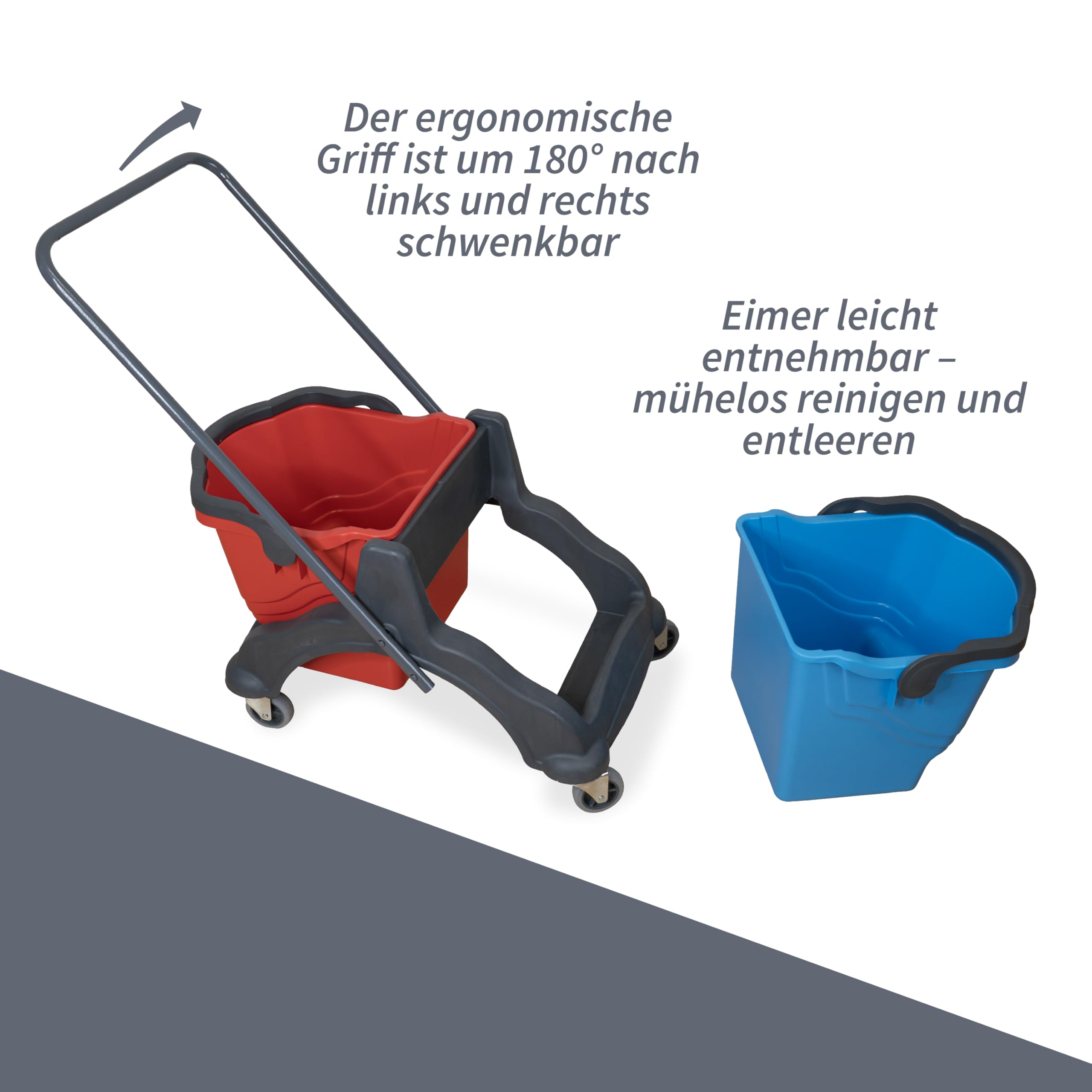 Putzwagen mit Wischmopp Presse Doppelfahreimer 2x 18L rot/blau für Gebäudereinigung