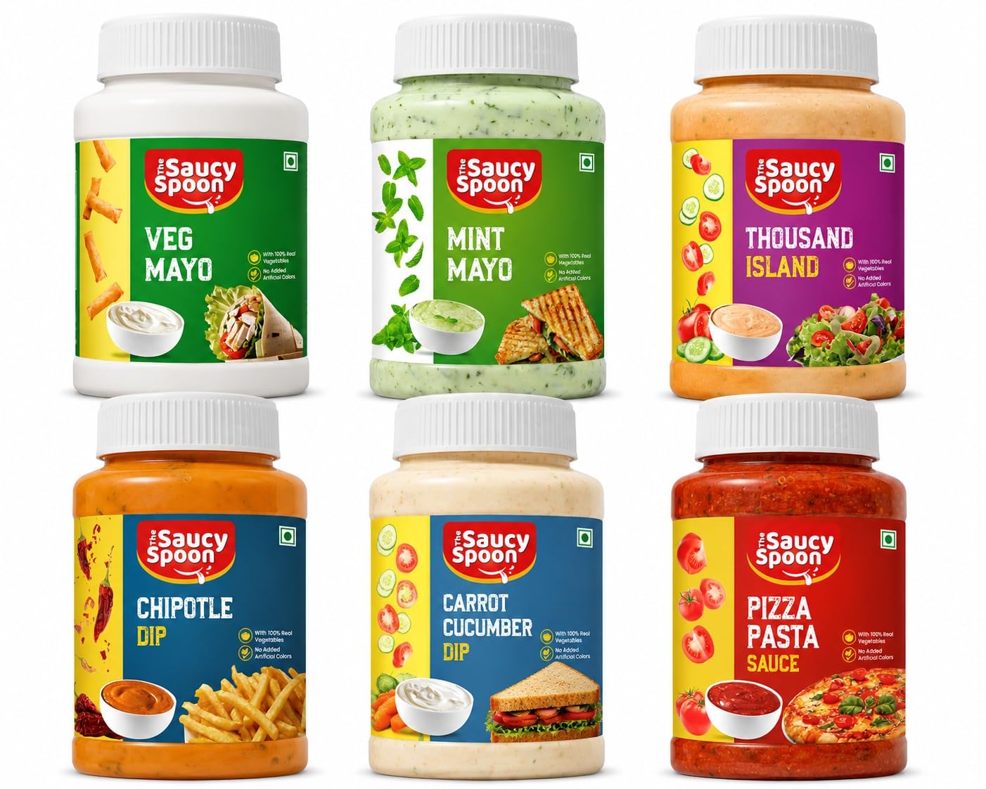 The Saucy Spoon Combo Pack 250g Each (Pack of 6) |Plain Veg Mayo, Mint Mayo, Thousand Island, Chipotle Southwest, Carrot Cucumber Dip & Pizza Pasta Sauce | Dips, Spreads & Sauces for Wraps & Snacks-image-24