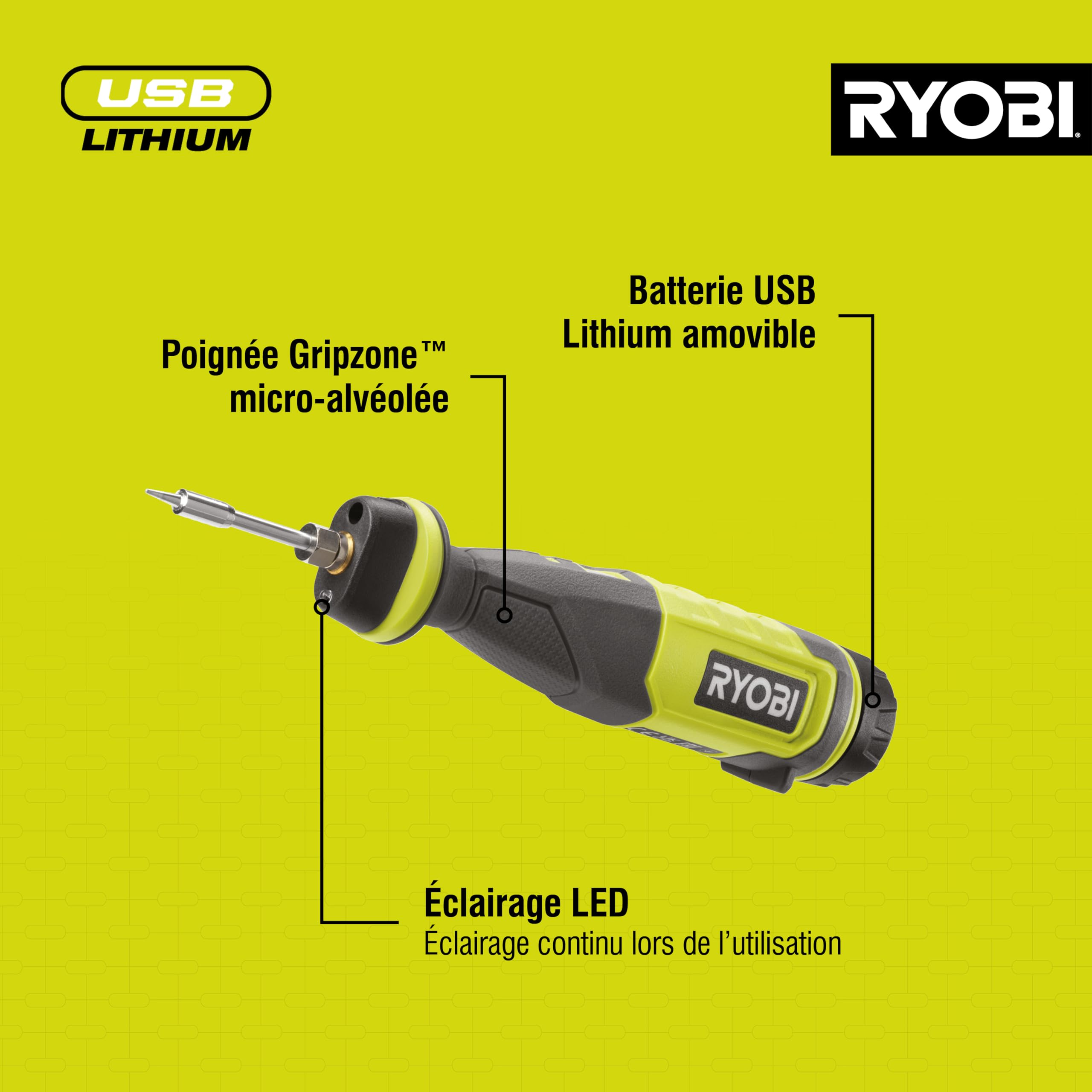 RYOBI - Soldador USB de litio de 4 V, 480 °, incluye alambre de soldadura y tapa de seguridad (se vende sin batería) - RSI4-0
