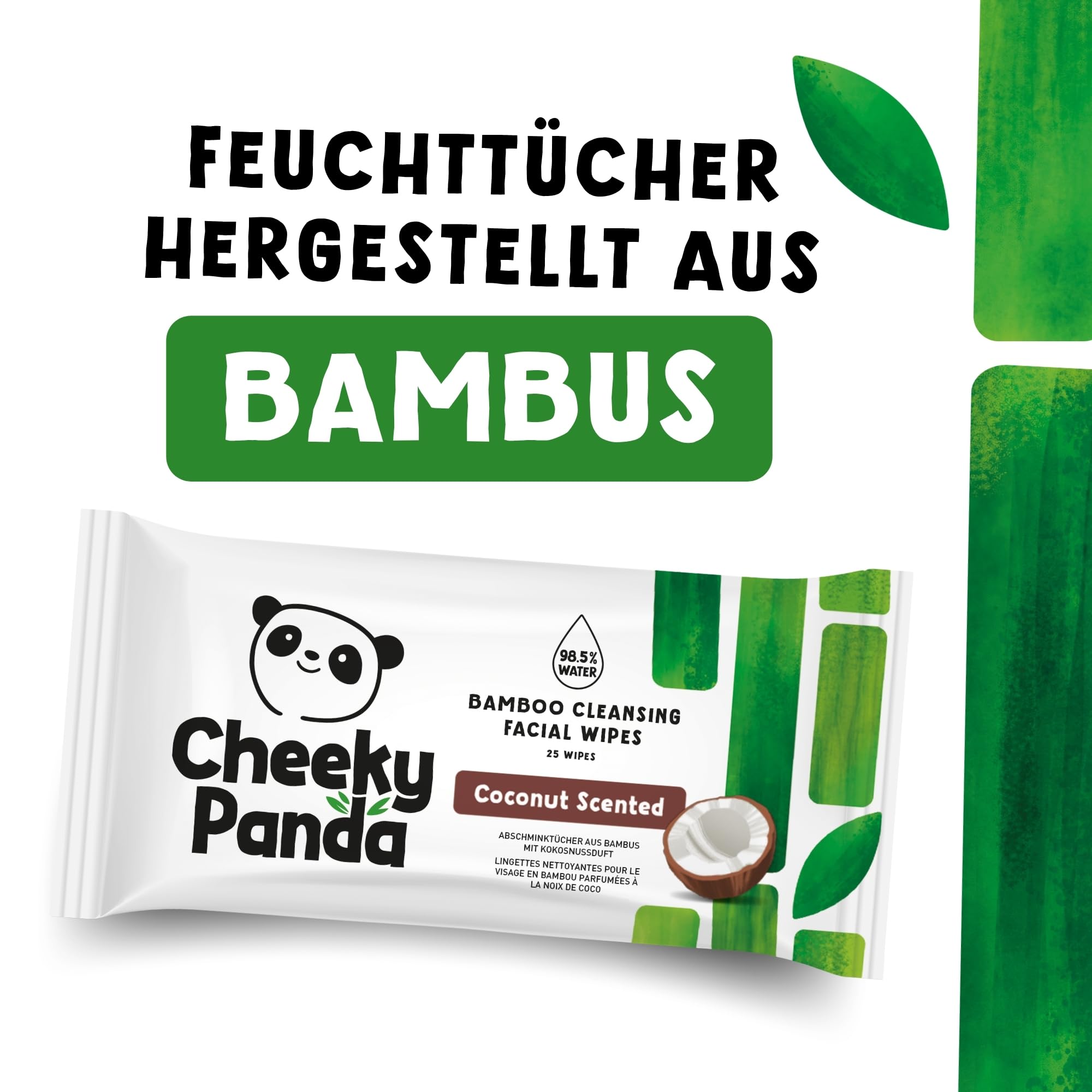 The Cheeky Panda Bambus-Gesichtsreinigungstücher, Kokosnussduft, 24 Stück