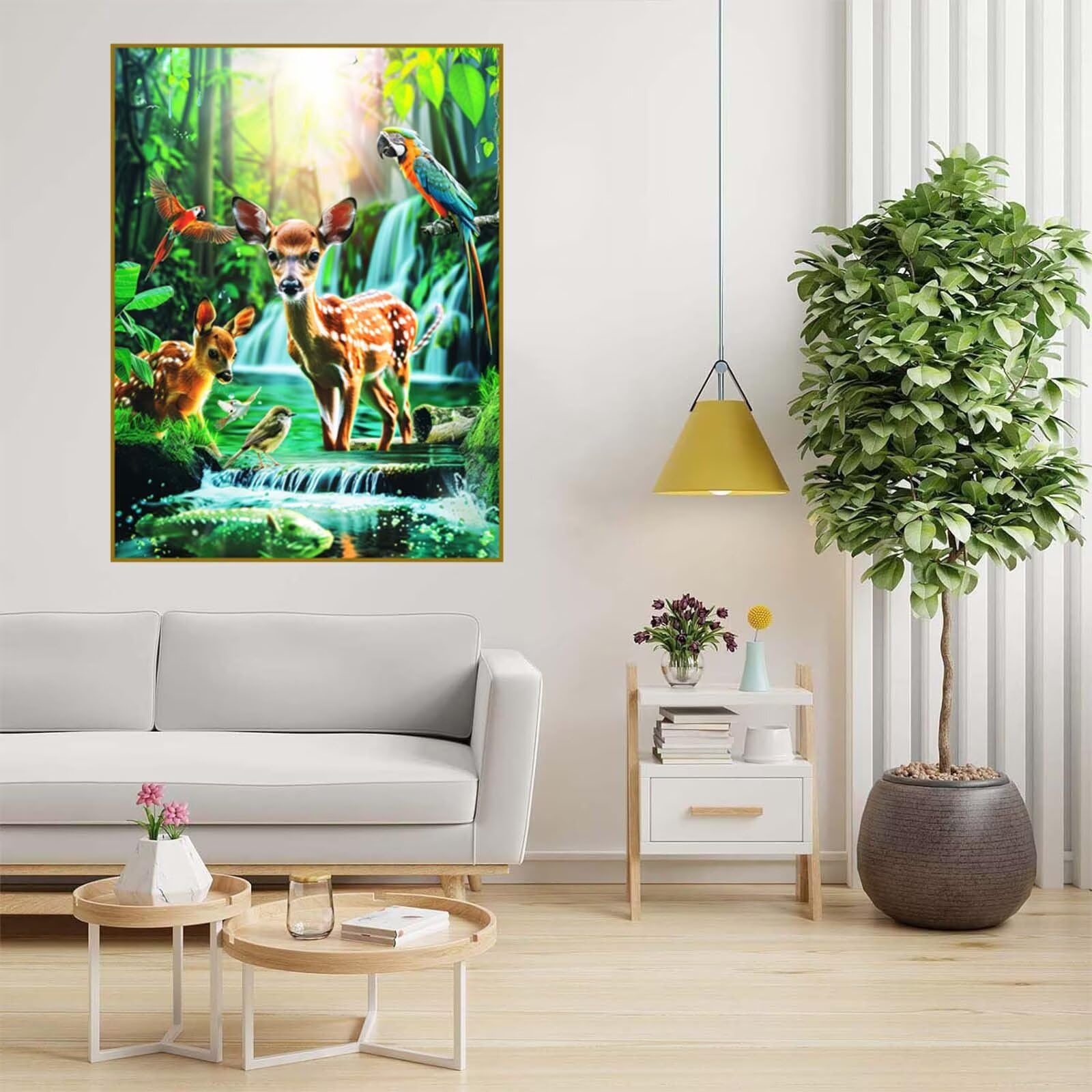 Diamond Painting Reh Malen Nach Zahlen Erwachsene, 5D Diamant Painting Bilder Papagei Diamond-painting Mosaikherstellung Bastelset Kinder ab 6 Jahre, Deko Wohnzimmer, Mädchen Geschenke 70x100cm 6X-961