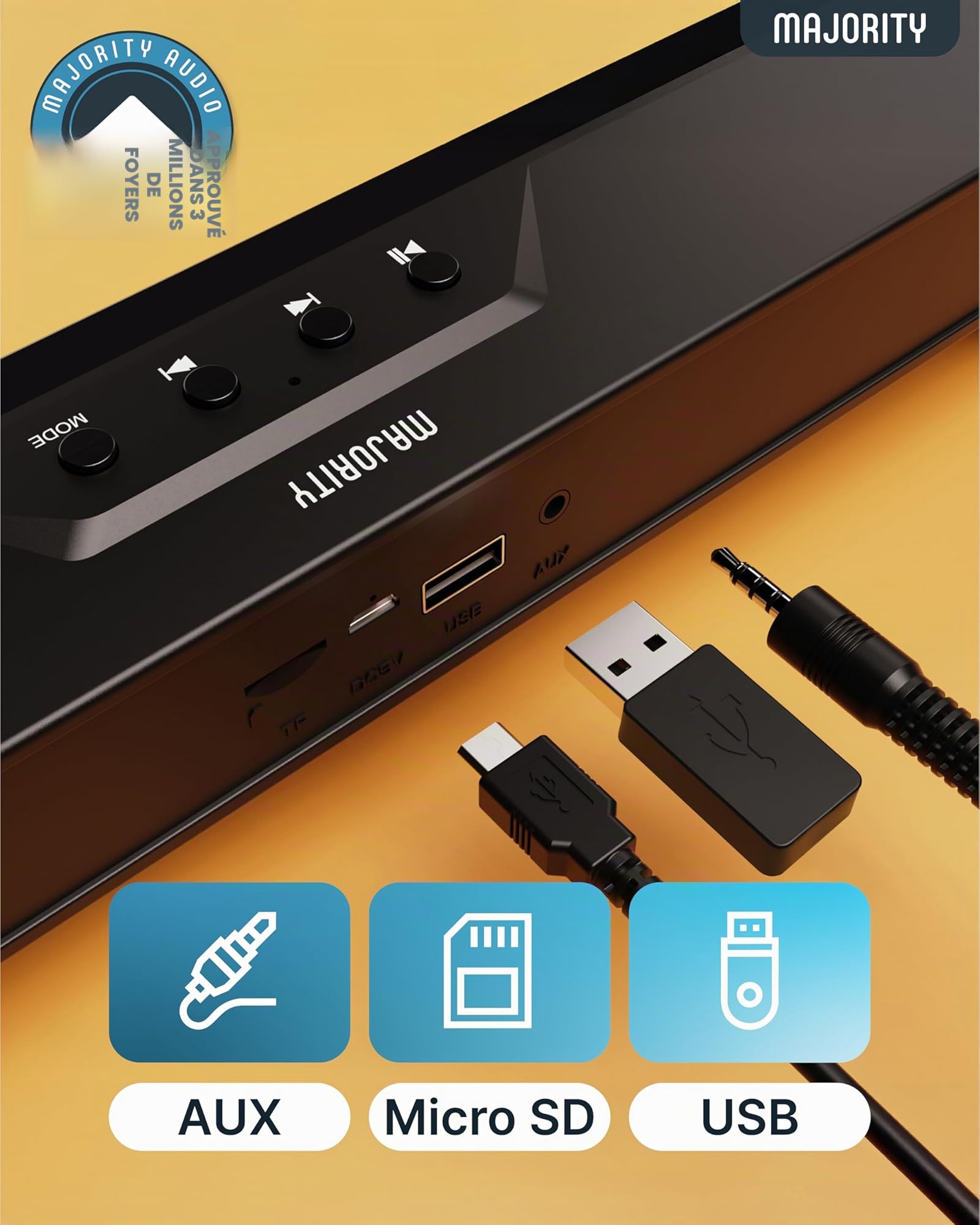 Barre de son Atlas 20W Bluetooth USB AUX portable pour PC TV moniteur