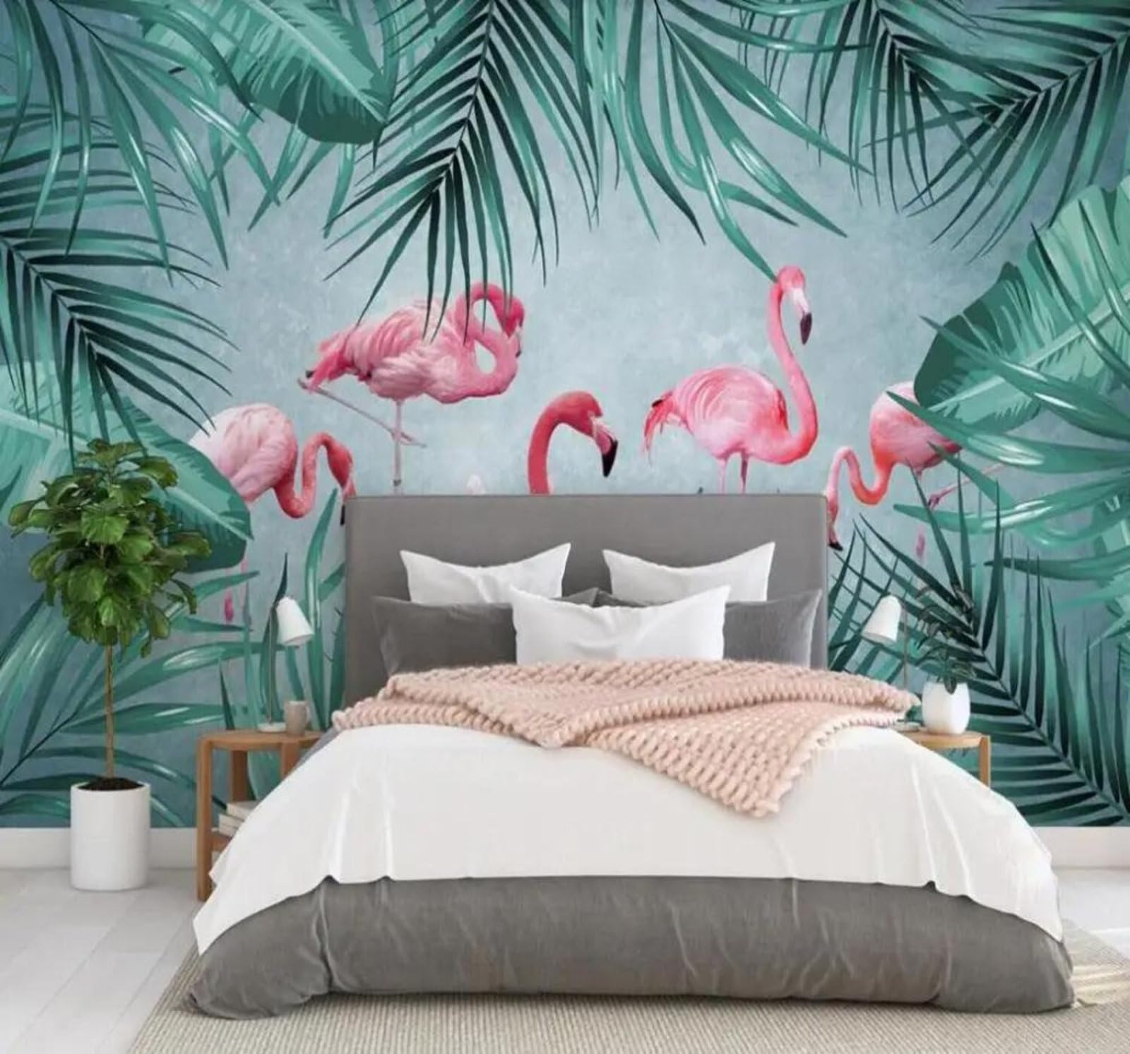 Tzxztt 430Cm×300Cm(B×H) Hand Drawn Fresh Tropical Plants Flamingos Modern 3D Wallpaper Premium Textured Silk Neutral Tones Material Ideal For Living Room Bedroom-430Cm×300Cm