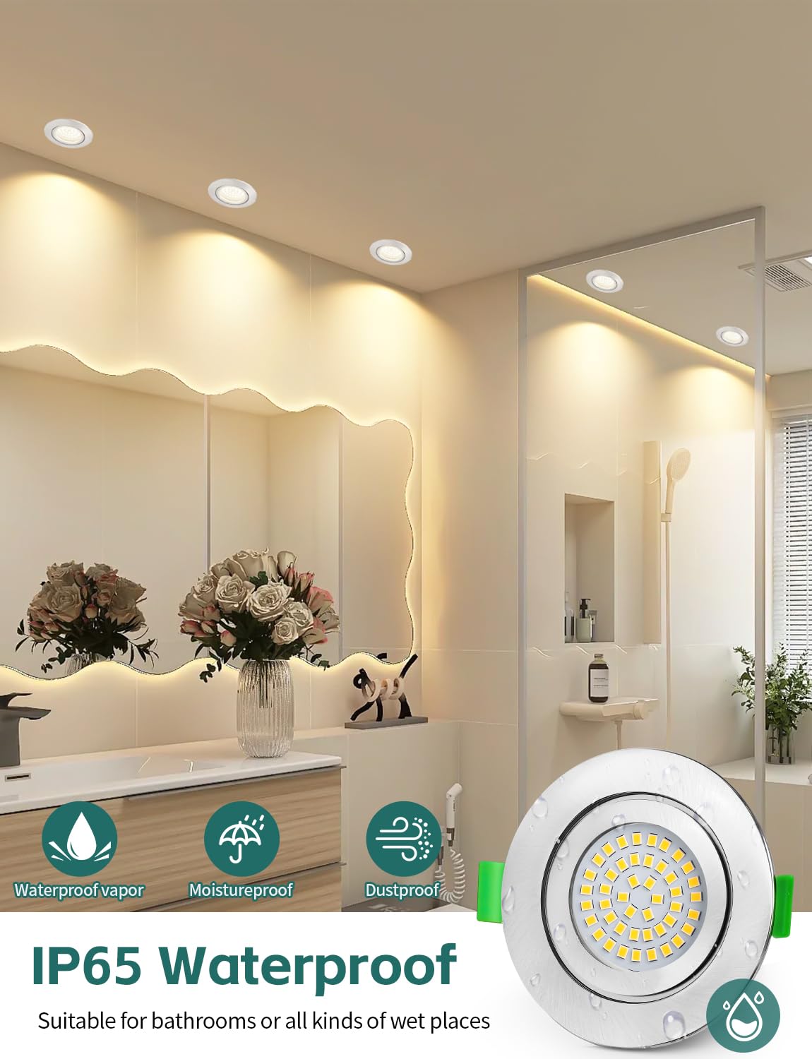 KYOTECH Faretti LED da Incasso per Cartongesso Dimmerabile 65-75mm Ultrasottili 5W IP65 Faretto Incasso Cartongesso Bianco Neutro 4000K Faretti da Incasso per Bagno, Set di 6 Nichel (Non Ruotabile)
