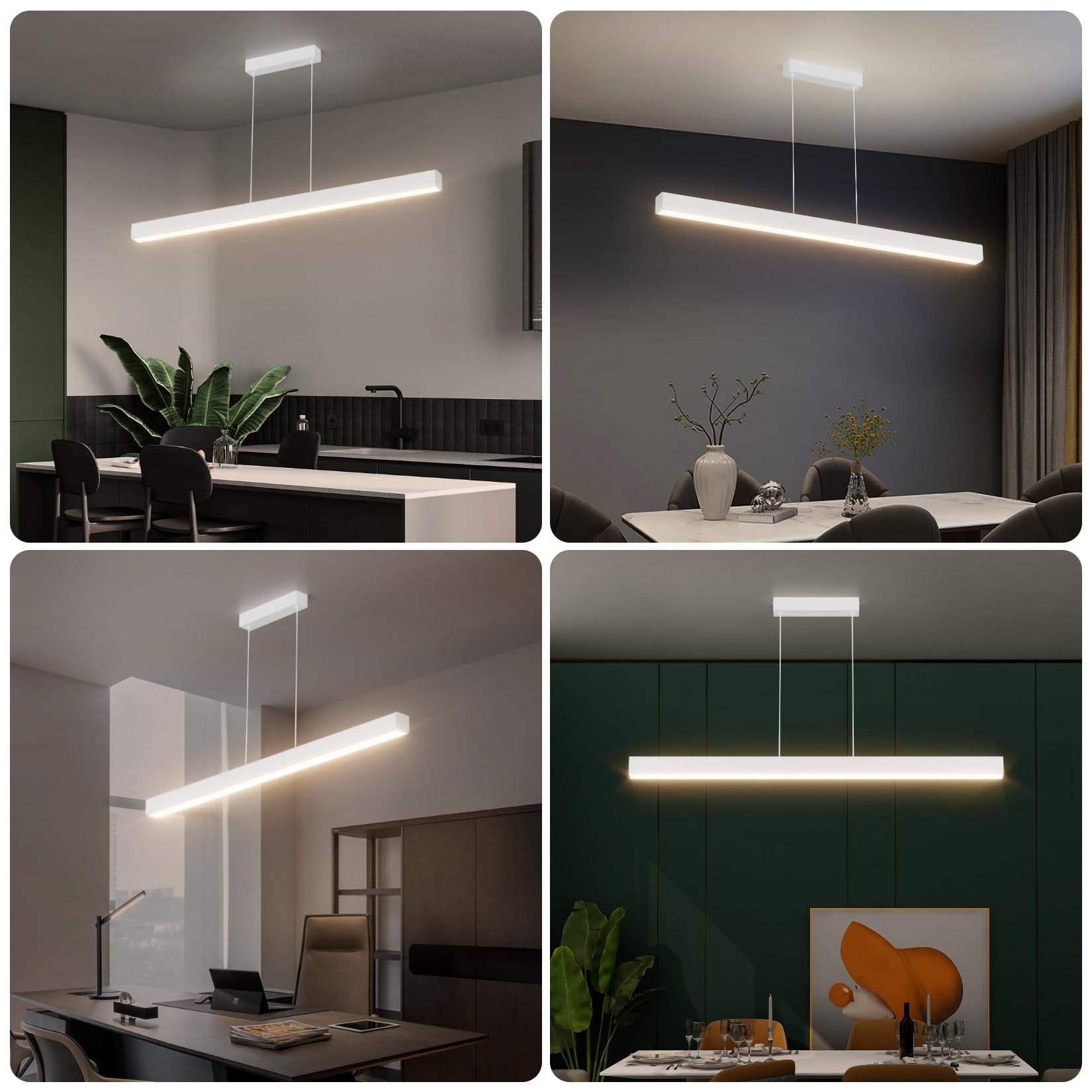 Klighten Led Pendelleuchte Esstisch 100cm/36W, 3000K-6000K Dimmbar Hängeleuchte Mit Fernbedienung, lineare Hängelampe, 150cm Höhenverstellbar Deckenleuchte Für Esszimmer Küche, Weiß