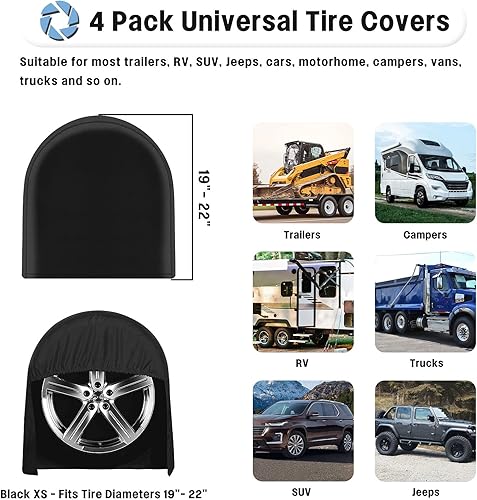 Vista 37 de OutdoorLines Juego de 4 fundas impermeables para neumáticos para exteriores, a prueba de rayos UV, resistente al viento, protector de neumáticos