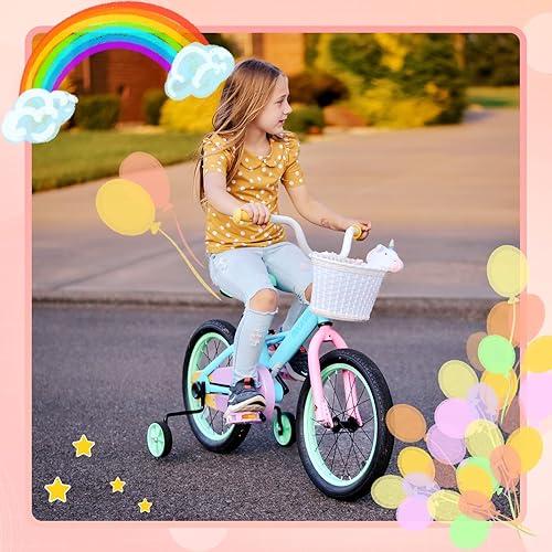 Miniatura 5 de JOYSTAR 12" 14" 16 Kids Bike for 2-7 Years Girls 33-53 Inch Tall, Girls Toddler Bicycle with Basket, Training Wheels & Coaster Brake, Rainbow Bike,