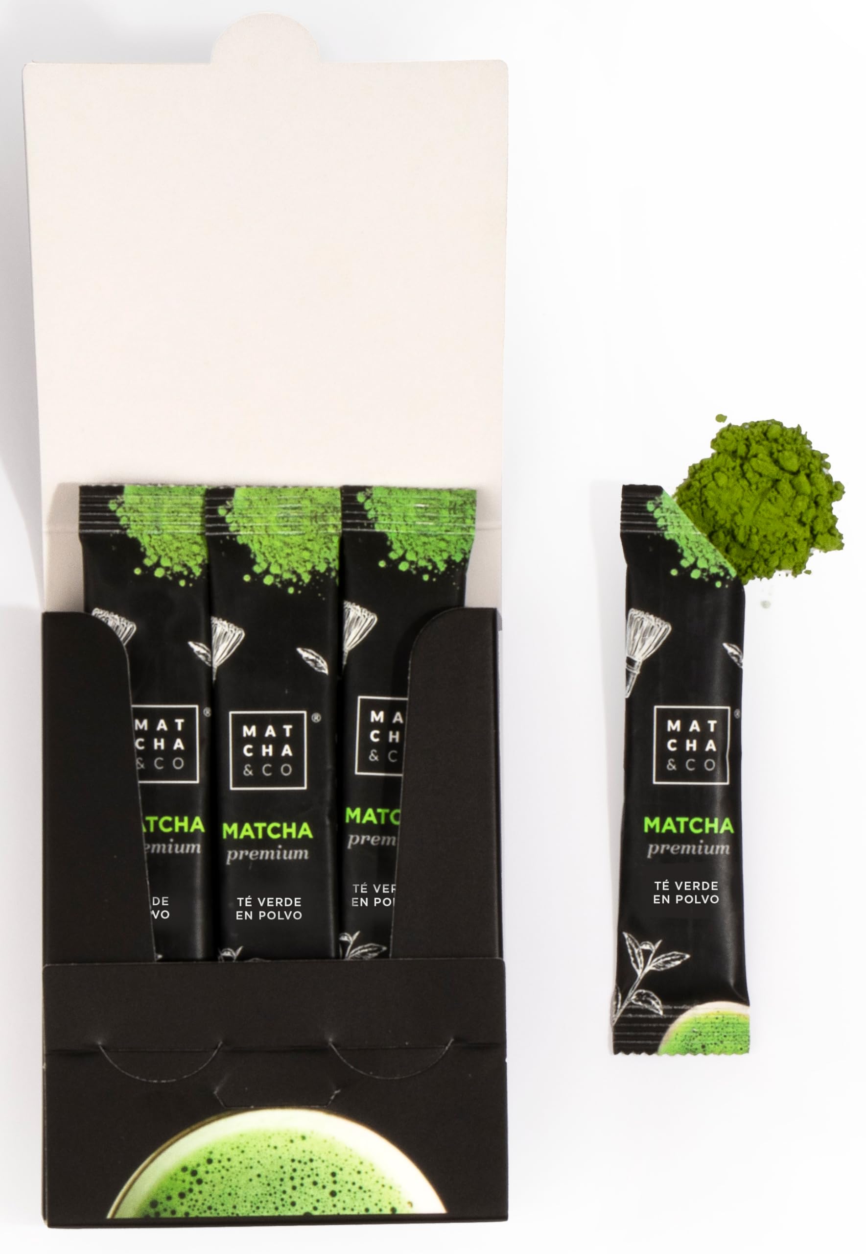Matcha & CO Matcha Premium Sticks to Go x 18, Grado Premium Ceremonial, en Polvo Orgánico de Japón, 100% Natural, Té Verde, 18 g [ x18 MONODOSIS]