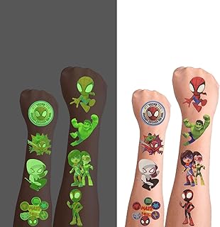 Temporary Tattoos for Kids, 180 Pcs Luminous Tattoos Temporary for Boys Kids, Glow In The Dark Tattoos Stickers for Birthday Party Supplies Favors, Anime Favors Decorations - 8 Sheets