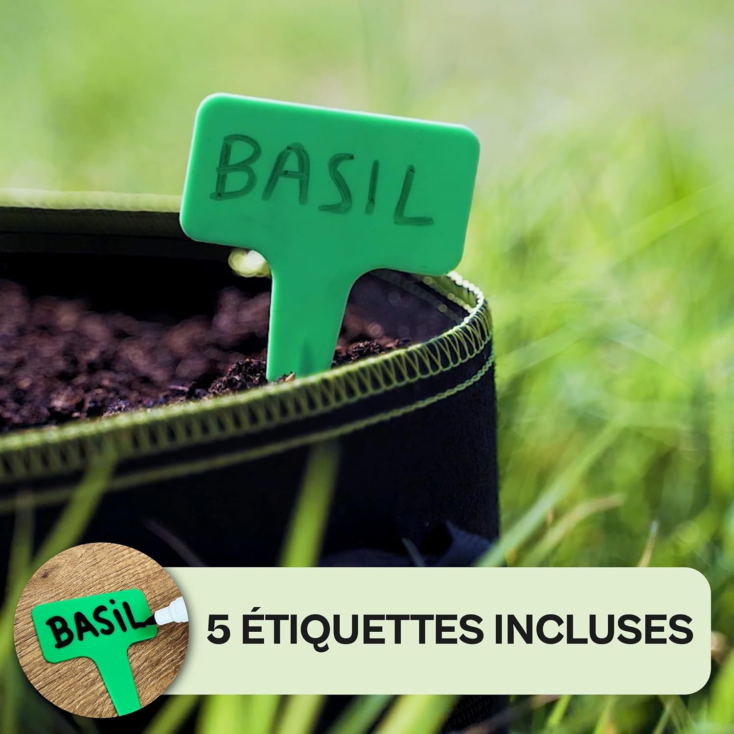Lot De 5 Sacs De Plantation 10L Avec Fenêtre – Pots Géotextiles Noirs Pour Fraises, Herbes, Fleurs & Légumes
