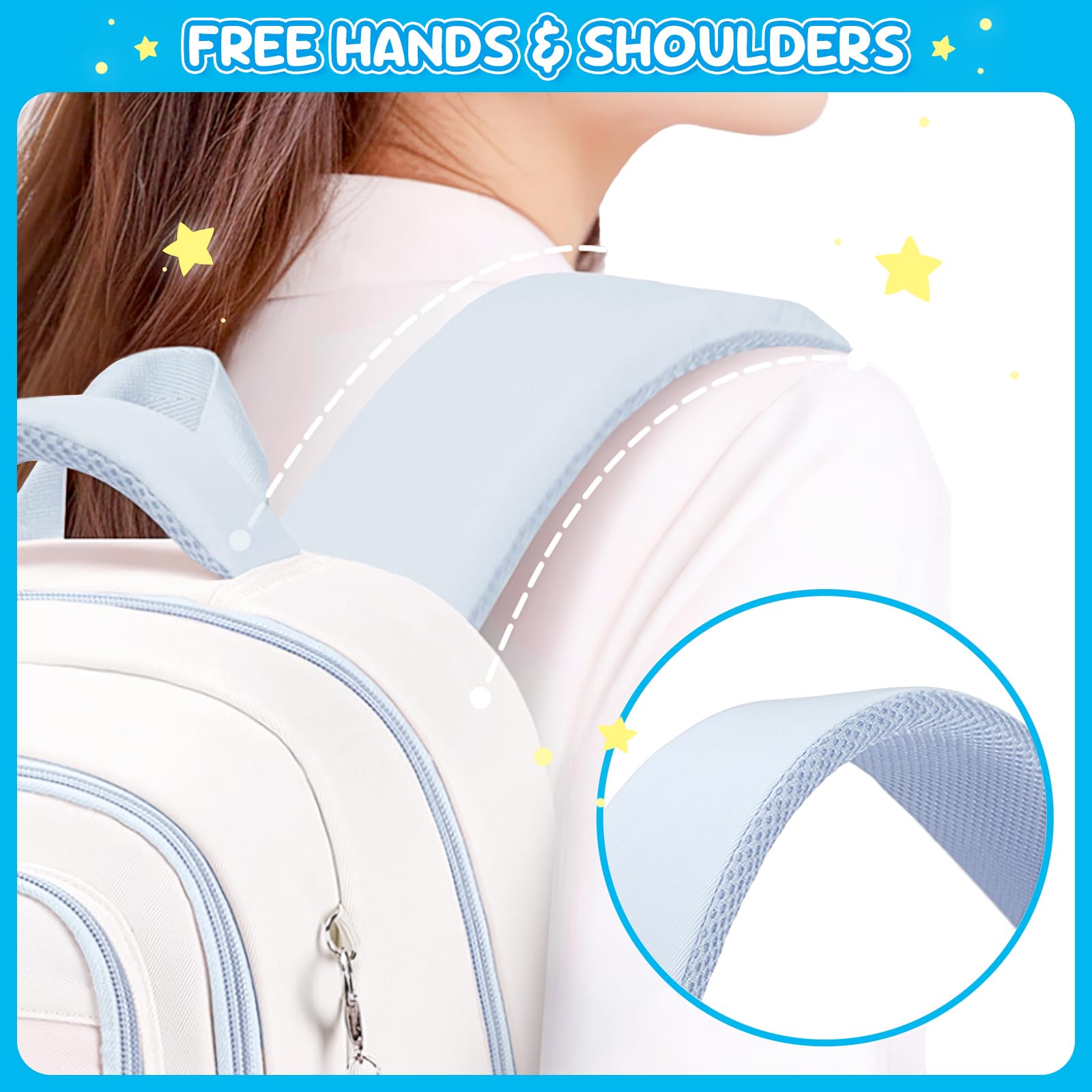 Amythe Cartable Fille Primaire CE2 CM1 CM2, Convient aux Chariot, Bleu | Sac à Dos pour Enfant 9 à 16 Ans, Cartable Filles Collège, Kawaii Décontracté Grande Léger et Imperméable, Rentrée scolaire