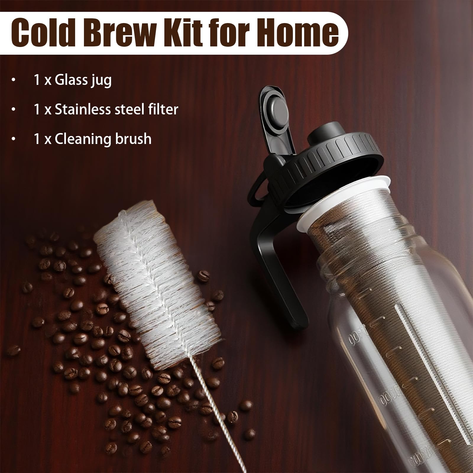 Carafe Cold Brew 2 L/60 Oz avec Couvercle et Filtre Acier Inoxydable Machine à Café Froid