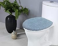 HomeWeavers Double Ruffle 100% Cotton Toilet Lid Cover 18x18 - Soft Absorbent Non-Slip Blue Bathroom Decor