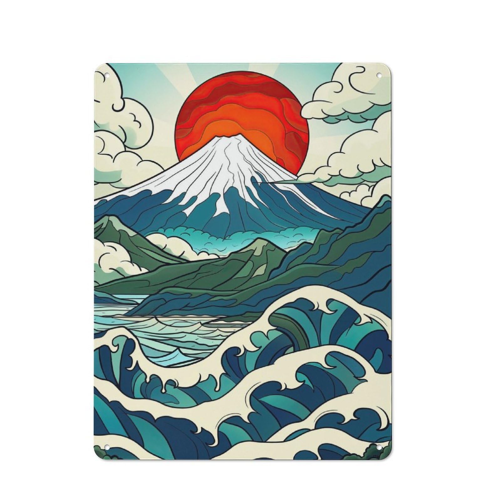 Junmoney Spirit Of Japan Mt Fuji Tin Sign 40X30cm With For Café Or Home Bar, Retro Decor, Gift For Café-Style Decor Fans During The Christmas Season