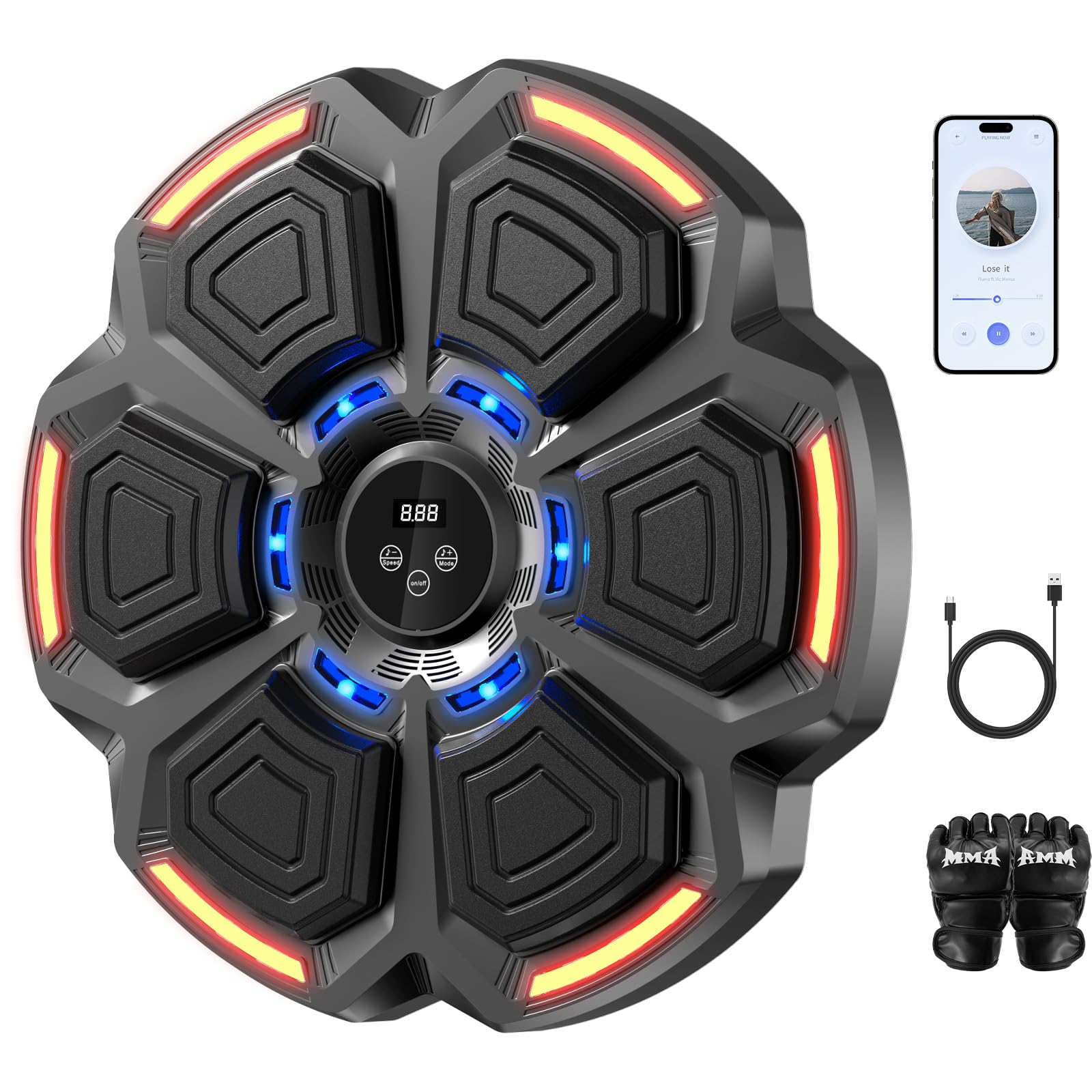 Music Boxing Machine for Adults and Kids,Bluetooth Music Punching Machine with Gloves,Wall Target Punching Workout for Men Women,Reflex Training Suitable for Home,Office,Gym