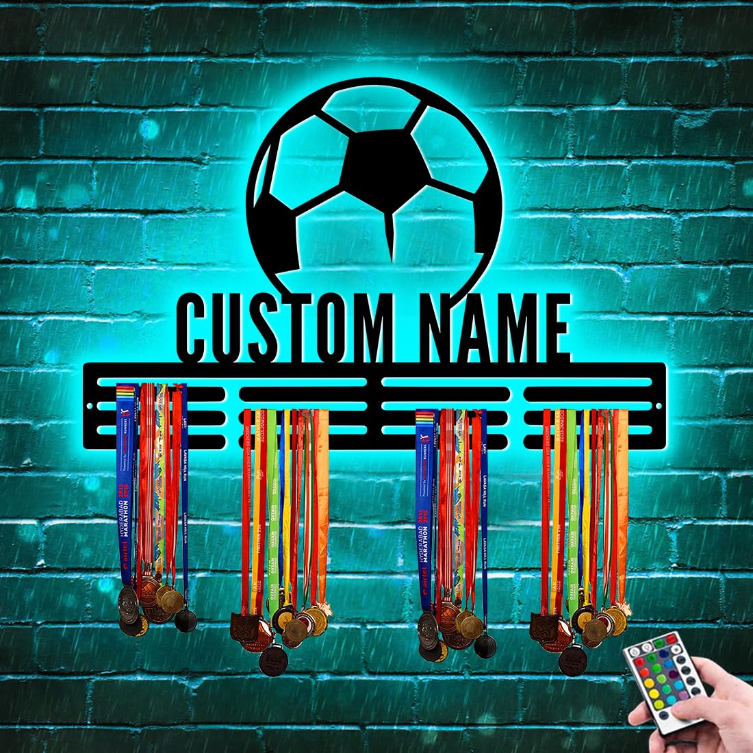 Supporto per Medaglie da Calcio, Espositore per Premi e Nastri, Regalo per Giocatori, Gancio con Nome, Supporto per Nastro, Regali per Atleti (Calcio-03)
