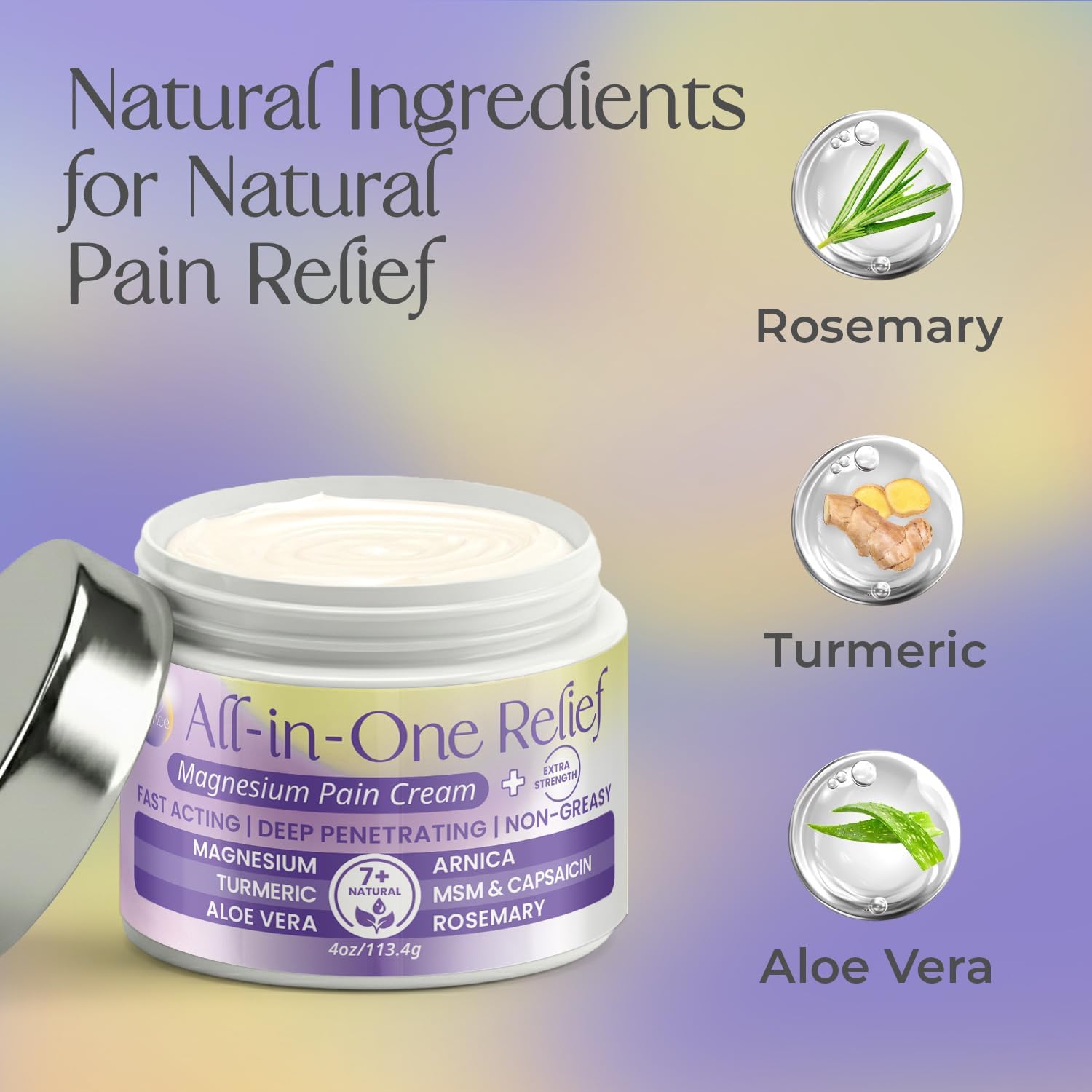 PURPLE CANYON All in One Magnesium Pain Cream – Natural Pain Relief Cream with Arnica, MSM & Capsaicin for Muscle & Joint Support – Fast-Absorbing, Non-Greasy Formula with Aloe Vera & Turmeric - Image 5