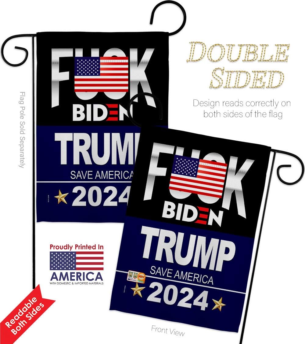 Trump Flag Fuck Biden Save America Garden Flag Pack Patriotic Vote President Democrat Republican Tea Party United State American Election Vintage Applique House Yard Gift Double-Sided, Made in USA