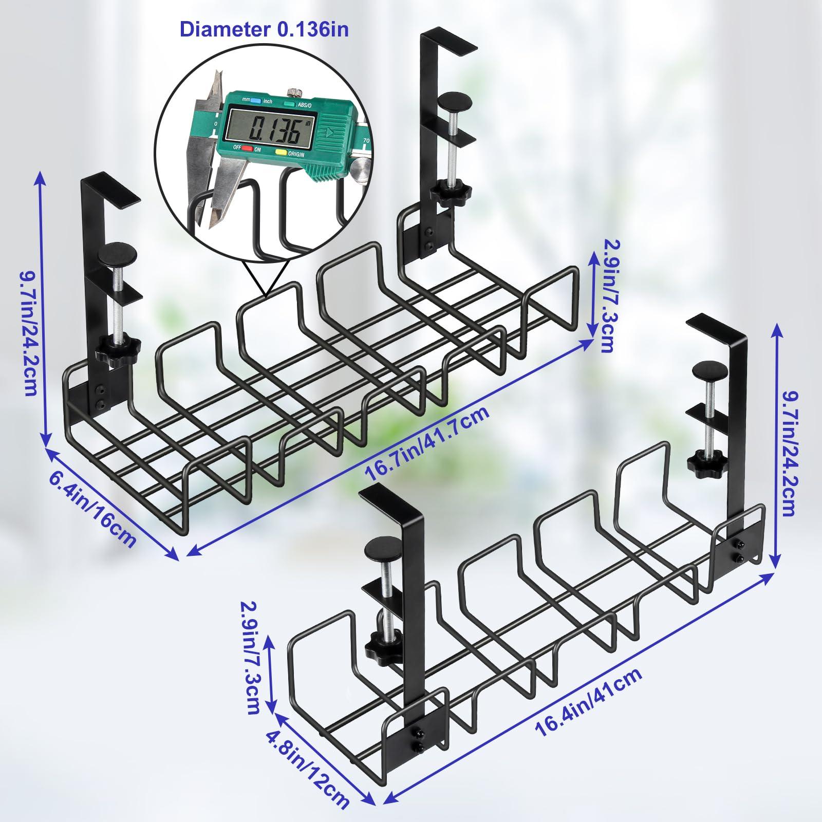 OneLeaf Lot de 2 plateaux de gestion des câbles sous le bureau, sans perçage, organiseurs de câbles de bureau pour câbles, accessoires de bureau d'ordinateur, organiseur sous le bureau avec