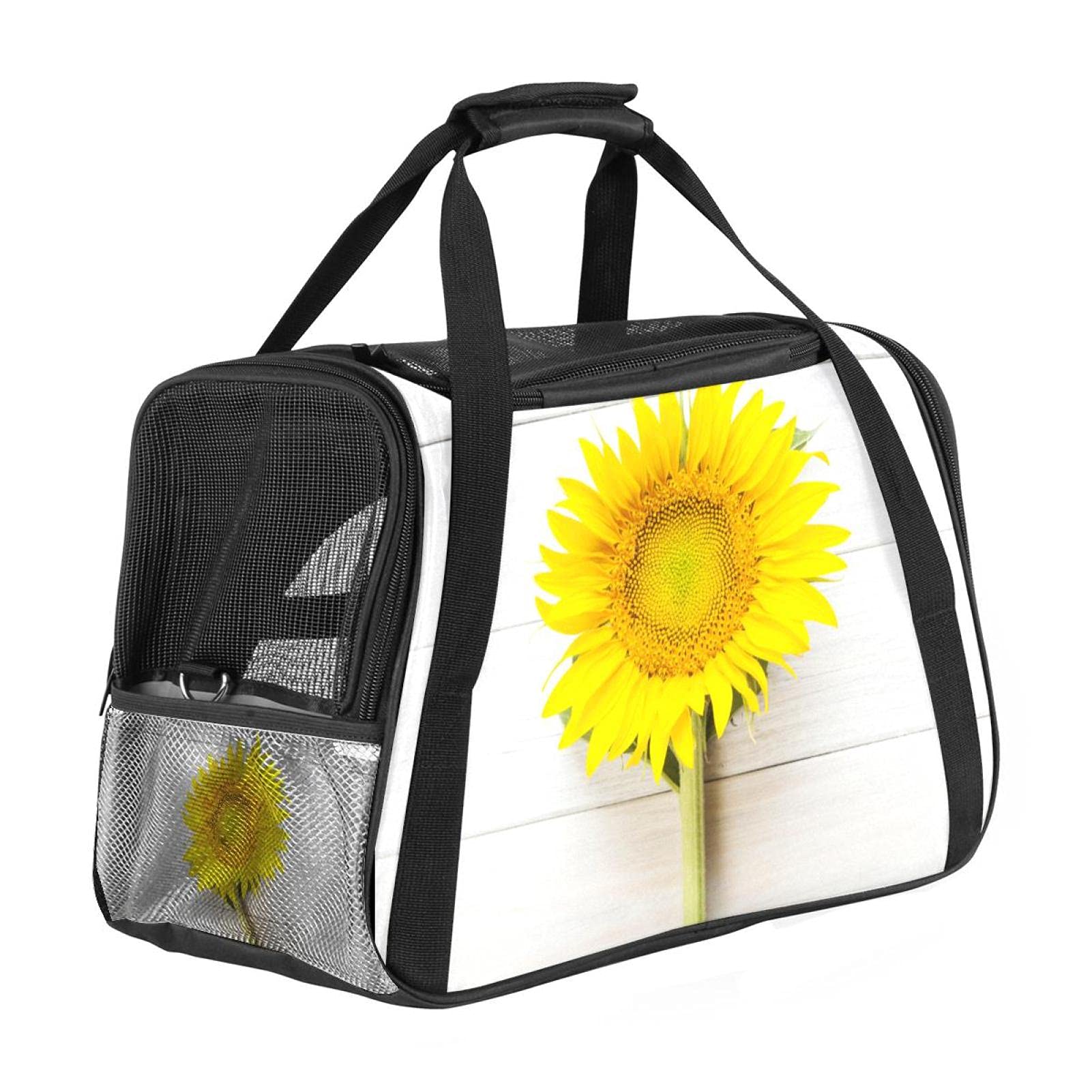 Sac de transport pour chat et chien portable homologué avion avec motif tournesol