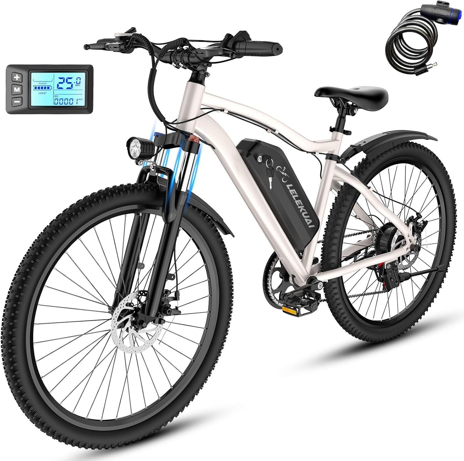 Electric Bike for Adults and Teens, 26" Commuter Ebike with 7-Speed Gears, 25MPH Lightweight E-Bike, 720W Peak Motor, 375Wh Removable Battery, 50 Miles Range, Electric Mountain Bicycle for All Terrain