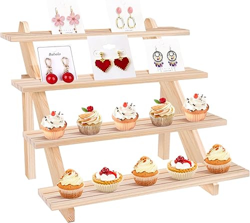 Soporte de exhibición de madera para cupcakes, 3 niveles, elevadores rústicos de madera para exhibición, ideal para manualidades, estantes Funko