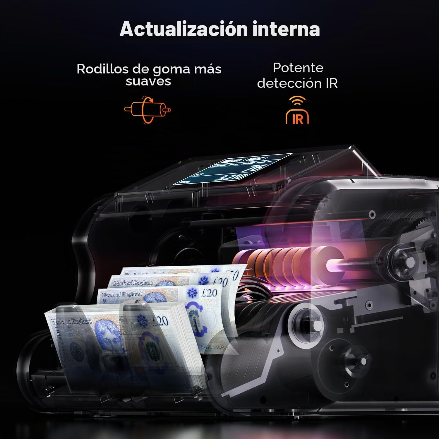 MUNBYN 2025 Nuevo Contadora de Billetes de Mixto, Maquina Contar Billetes, Detector Billetes Falsos con UV/MG/IR/MT, EUR, USD, CAD, Más de 120 Divisas, Pantalla TFT de 3.5", 2 Años de Garantía, IMC09