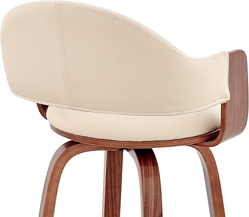Miniatura 9 de Armen Living Daxton Taburete de bar giratorio moderno de mediados de siglo para encimera de isla de cocina en piel sintética crema y madera de