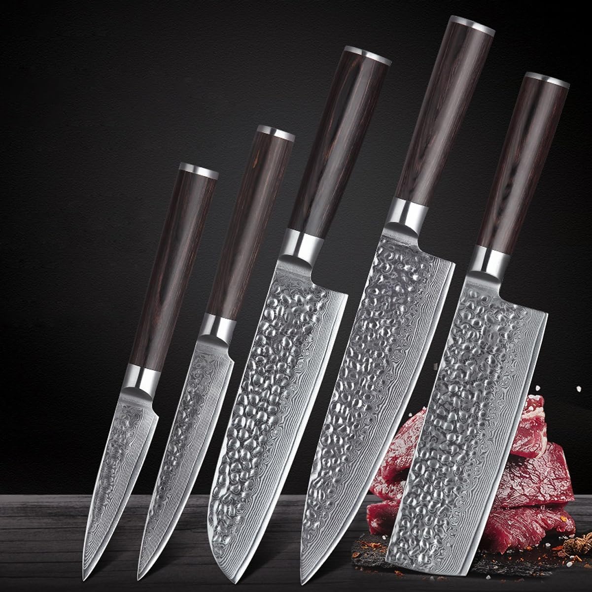 Set de Cuchillos de Cocina 5 Piezas Acero Damasco