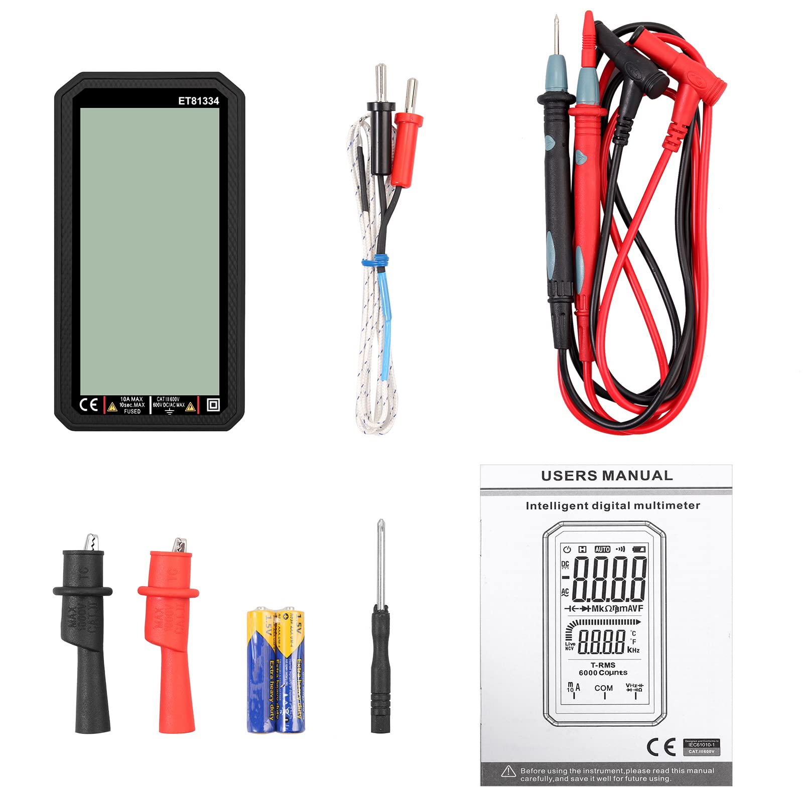 Neoteck Cyfrowy multimetr 6000 Counts True RMS LCD, duży ekran, multimetr, napięcie, woltomierz, temperatura, NCV diody