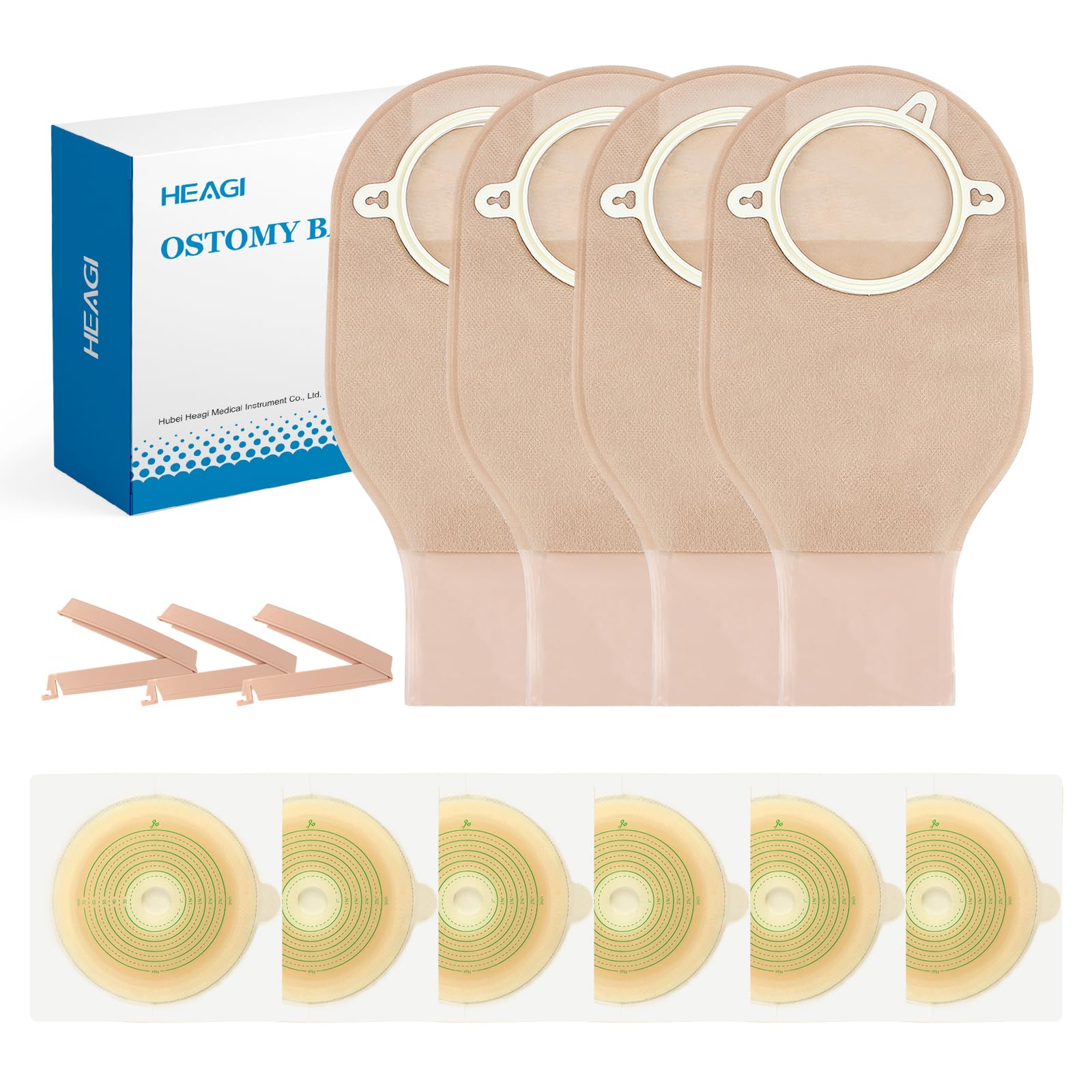 22pcs Ostomy Supplies Colostomy Bags, 2 Piece Colostomy Bags, 25-70 mm Cut-to-Fit Drainable Ostomy Pouch with Clamp Closure for Ileostomy Stoma Care (16 x Ostomy Bags+ 6 x Barriers+3 x Clamps)