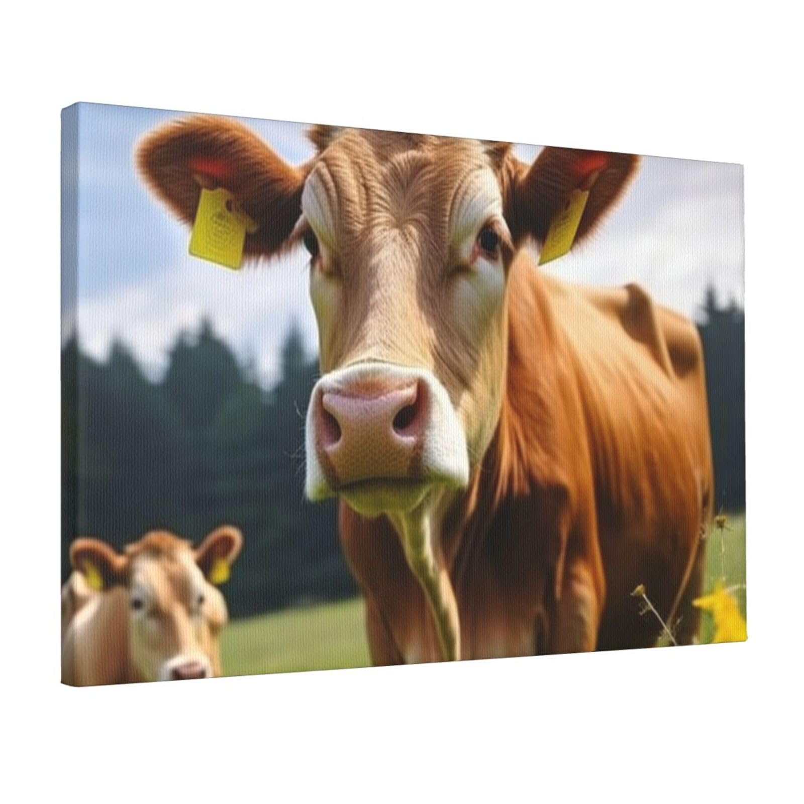 DWVTSLH Animal Brown Cow Poster Paintings Canvas Wall Art Bedroom Prints Home Decor Hanging Picture Modern Home Artworks Aesthetic for Living Room Office Wall Decor 12x18in Unframed