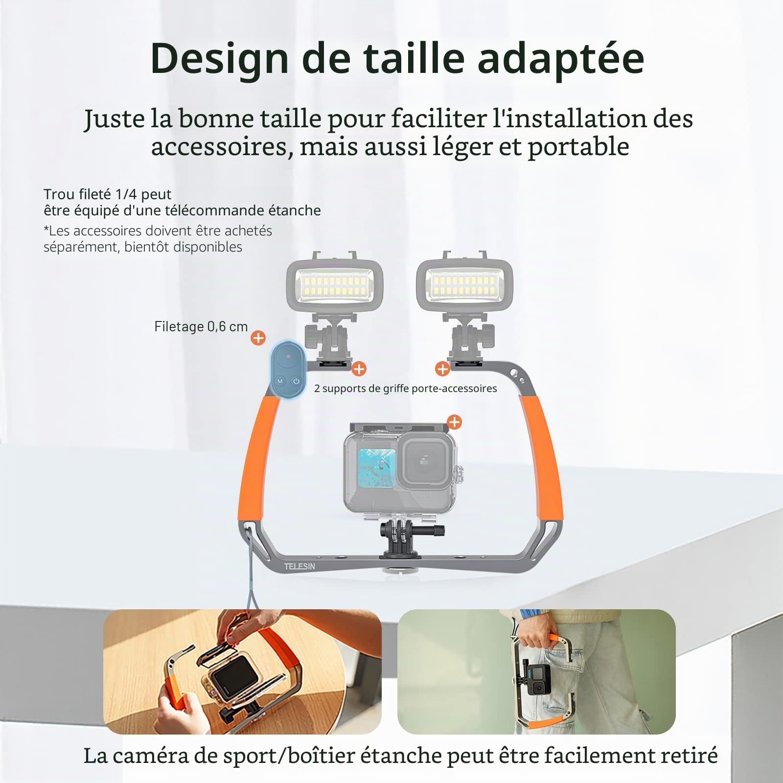 Support de Plateau à Double Bras en Alliage d'aluminium pour stabilisateur de Plate-Forme de plongée pour GoPro Hero 11 10 9 8 7 6 Insta360 One DJI Action 2 caméra