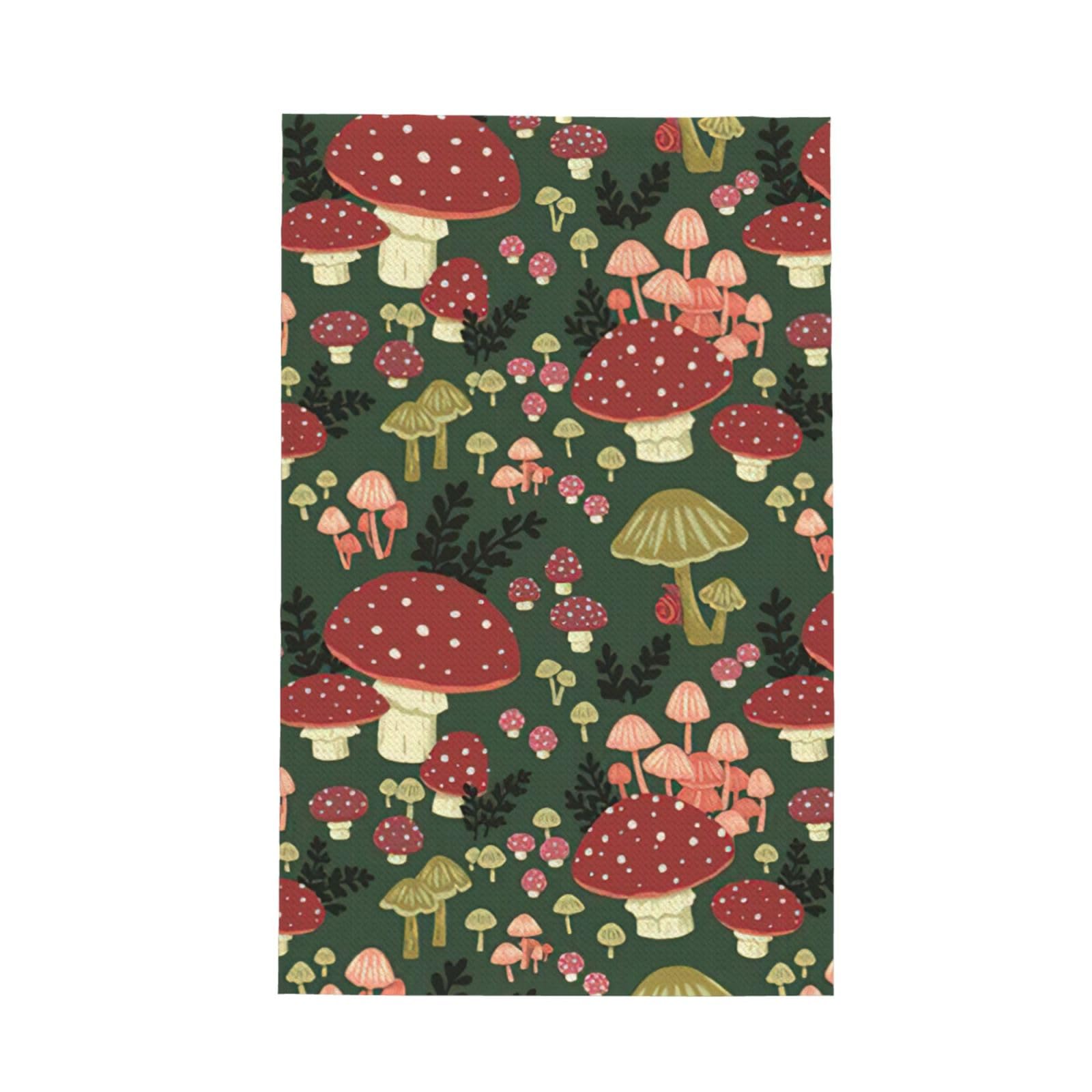 CKGODGF Bright Mushrooms Art Print Absorbent Waffle Dishcloths,Kitchen Towels With Hanging Loops,Tea Towels.