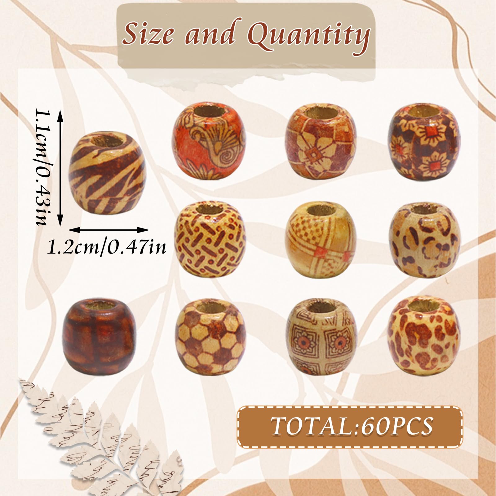 Ouligay 60 Perline Di Legno Dipinte Grandi 17mm Con Foro 8mm - Per Dreadlocks, Bracciali, Macramè E Gioielli Fai Da Te - 3