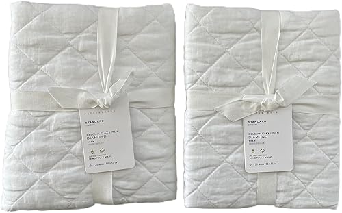 Pottery Barn Fundas estándar acolchadas con diamantes de lino belga * Juego de dos * Blanco